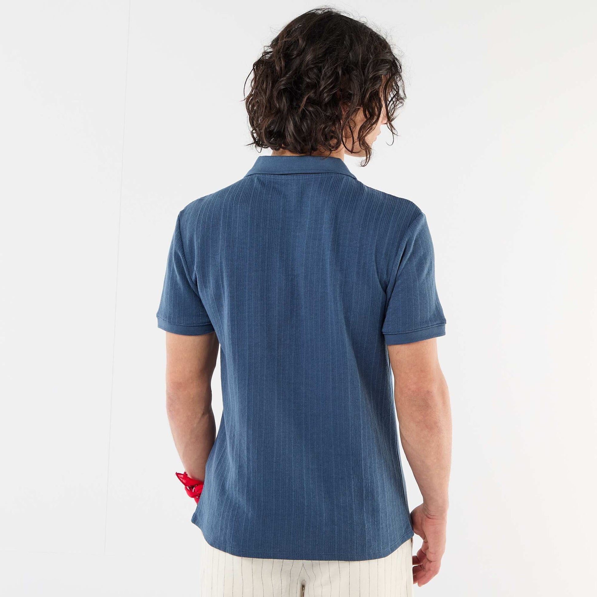 Polo à manches courtes et matière en nid d'abeilles BLEU