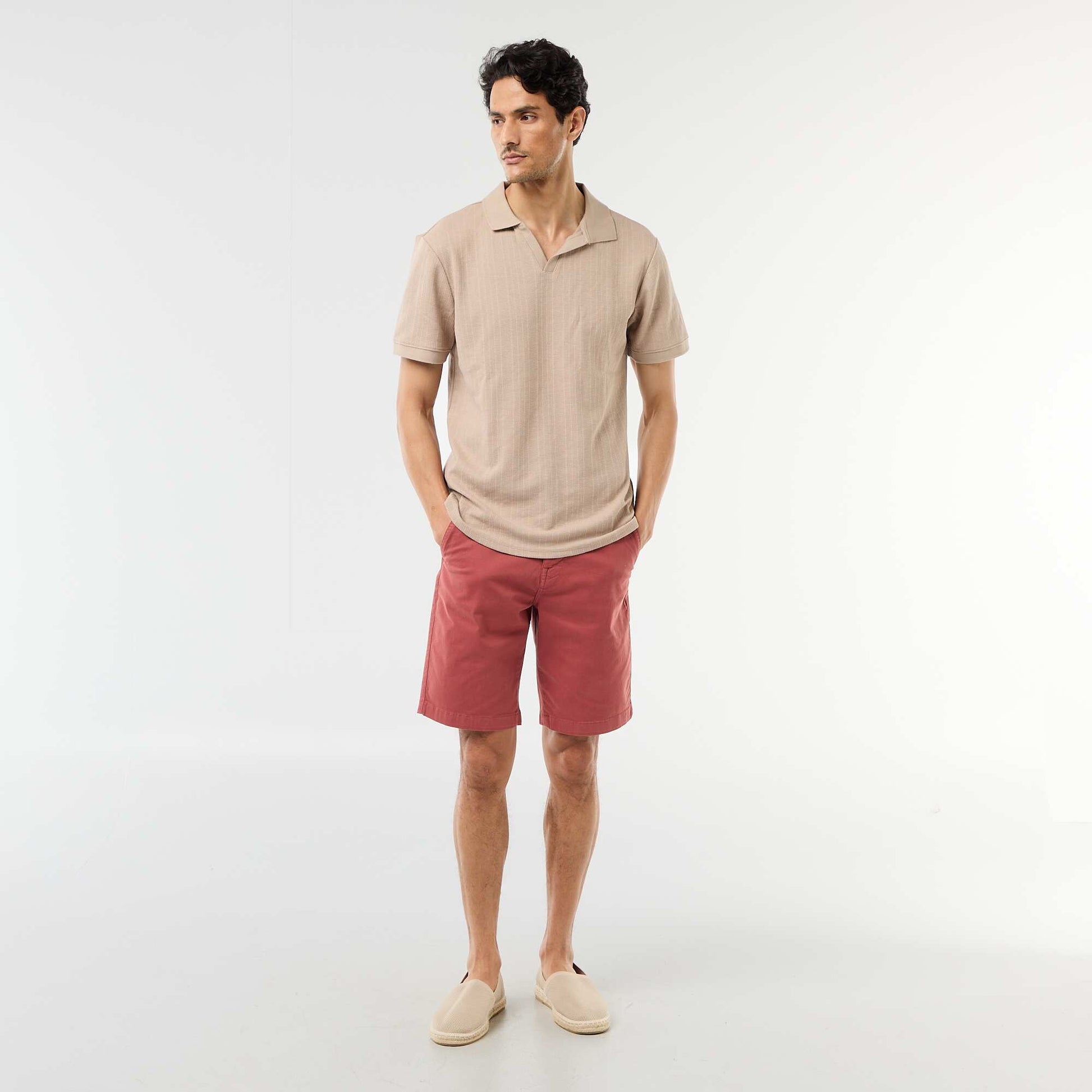 Polo à manches courtes et matière en nid d'abeilles BEIGE