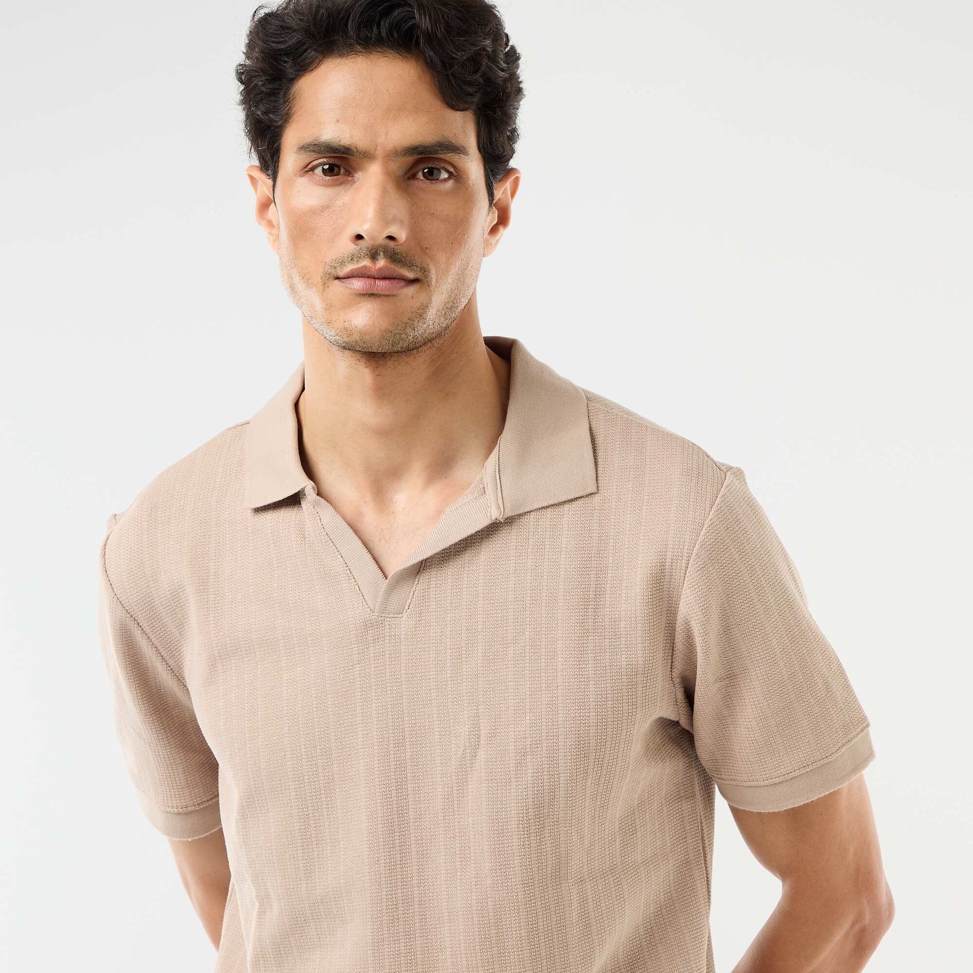 Polo à manches courtes et matière en nid d'abeilles BEIGE