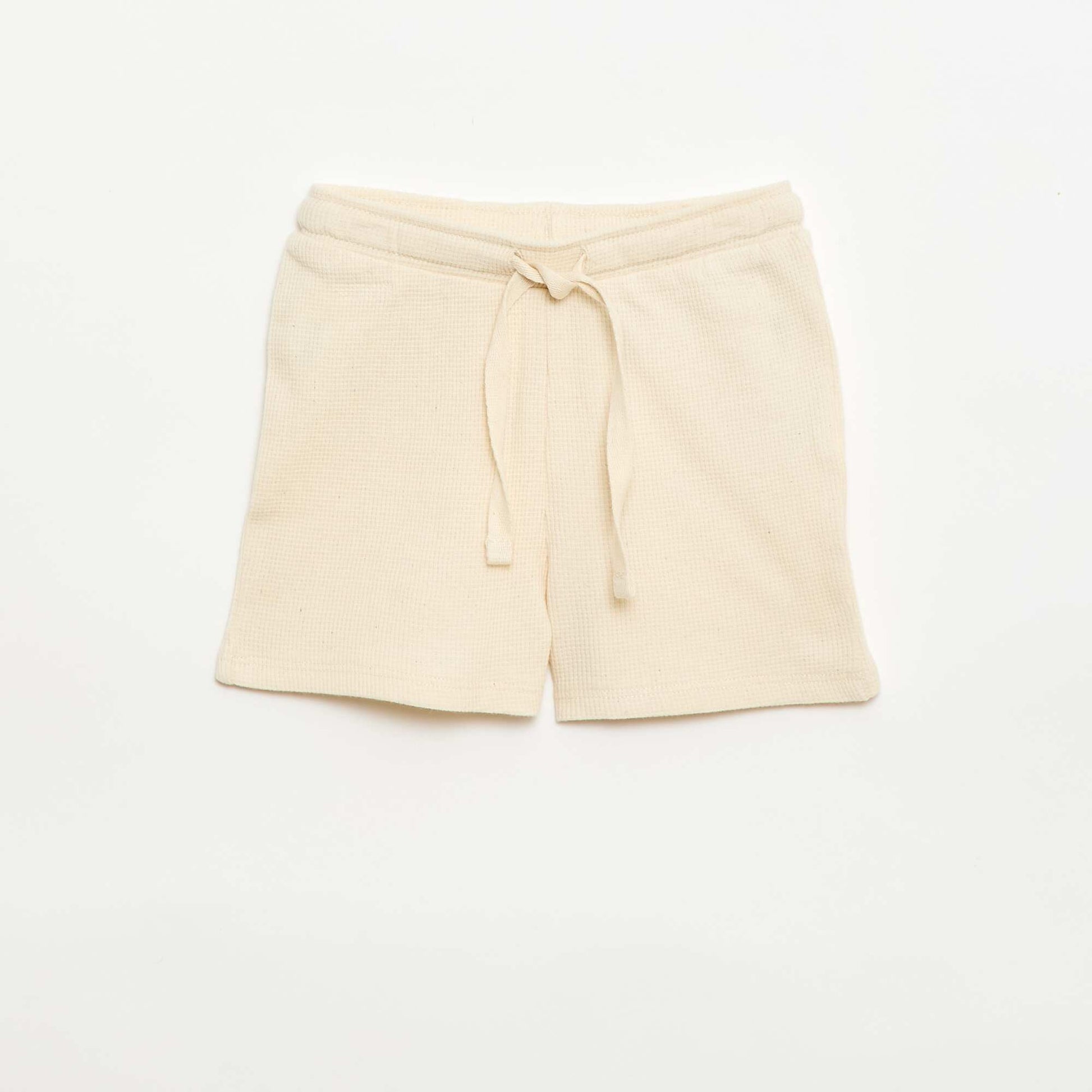 Pyjama short 2 pièces en maille côtelée BLANC