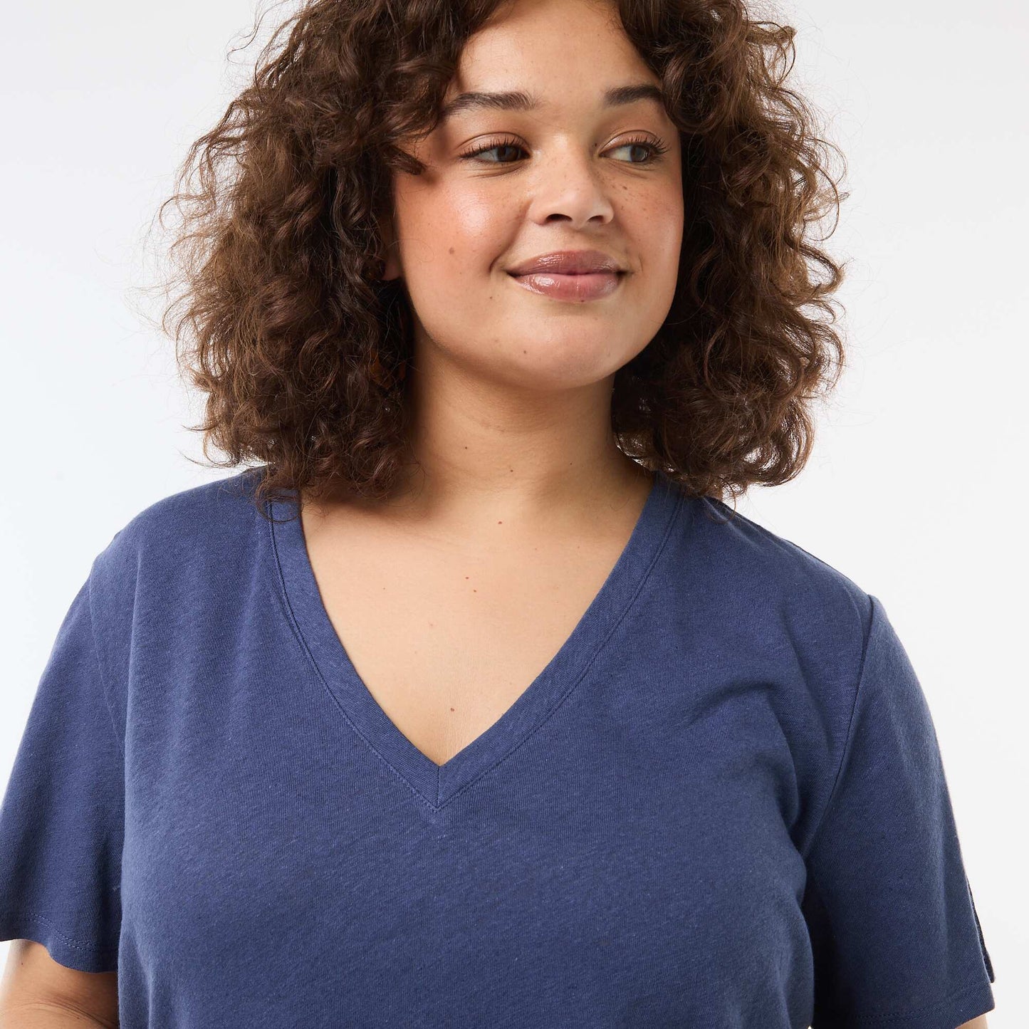 T-shirt basique col V et manches courtes BLEU