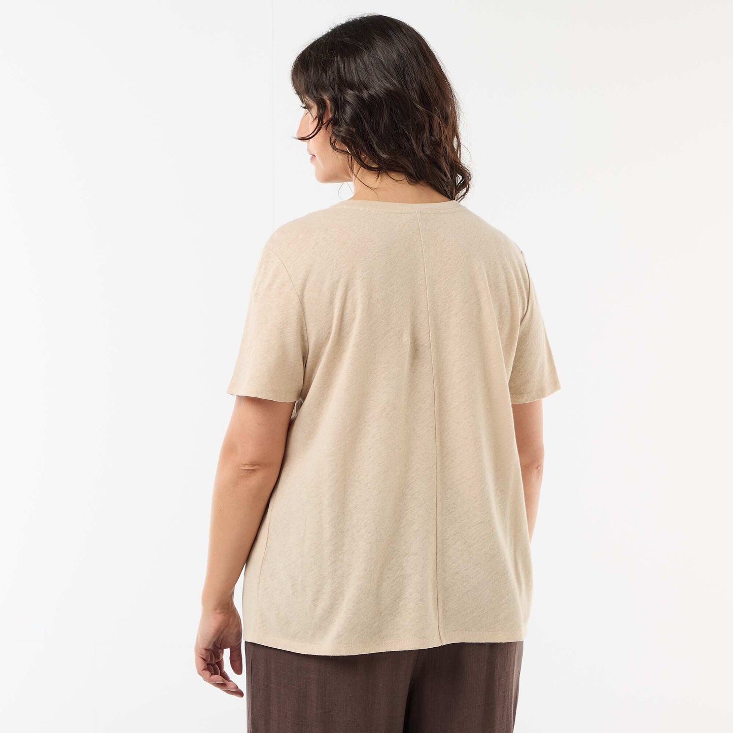 T-shirt basique col V et manches courtes BLANC
