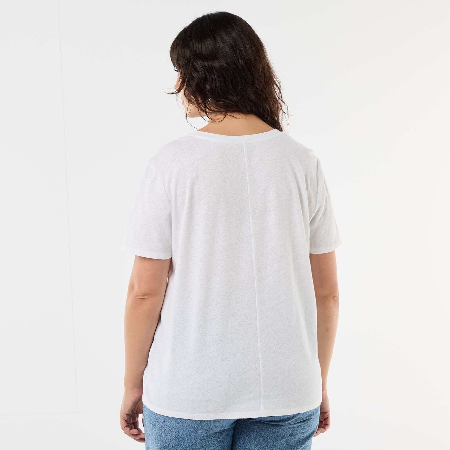 T-shirt basique col V et manches courtes BLANC
