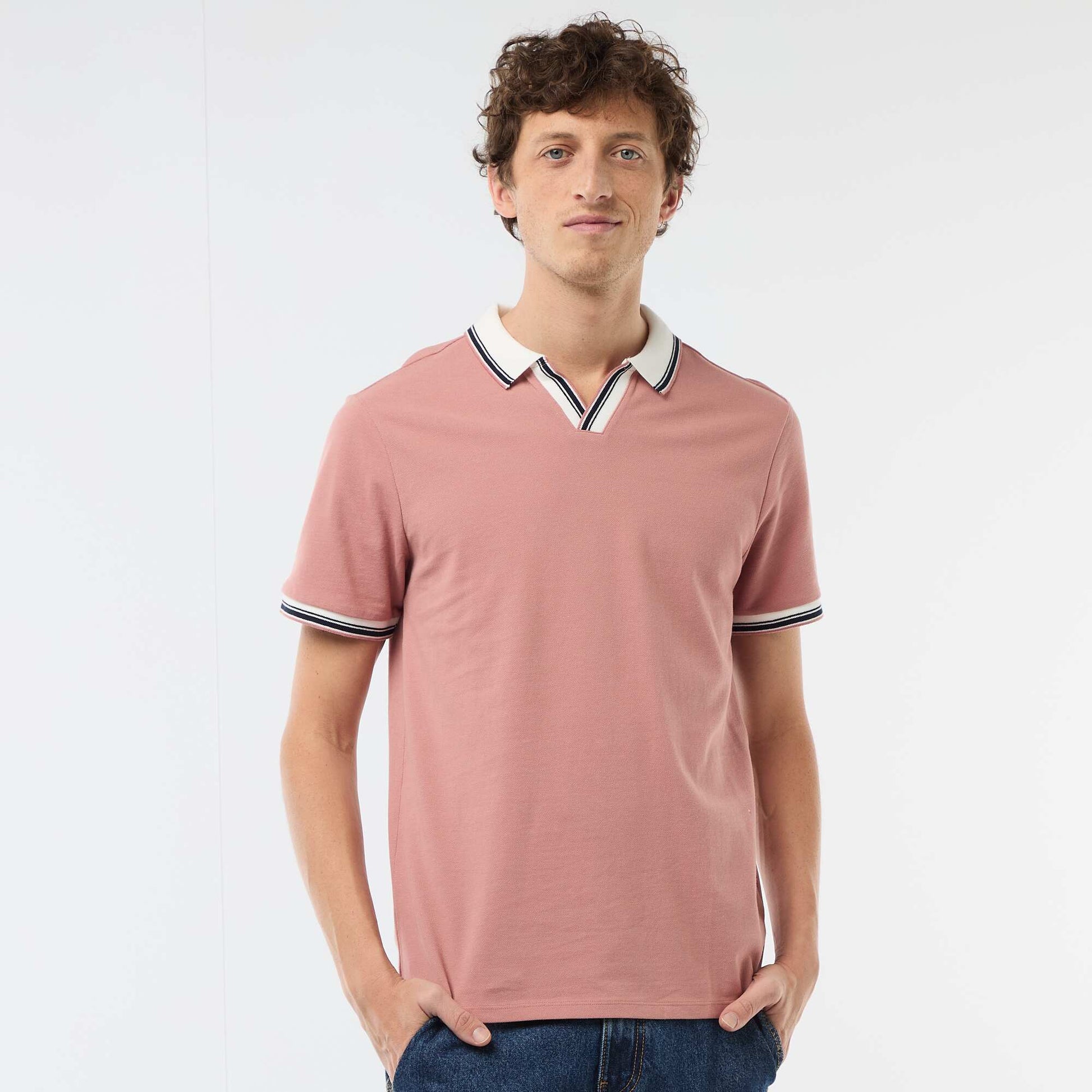 Polo en piqué de coton à manches courtes ROSE