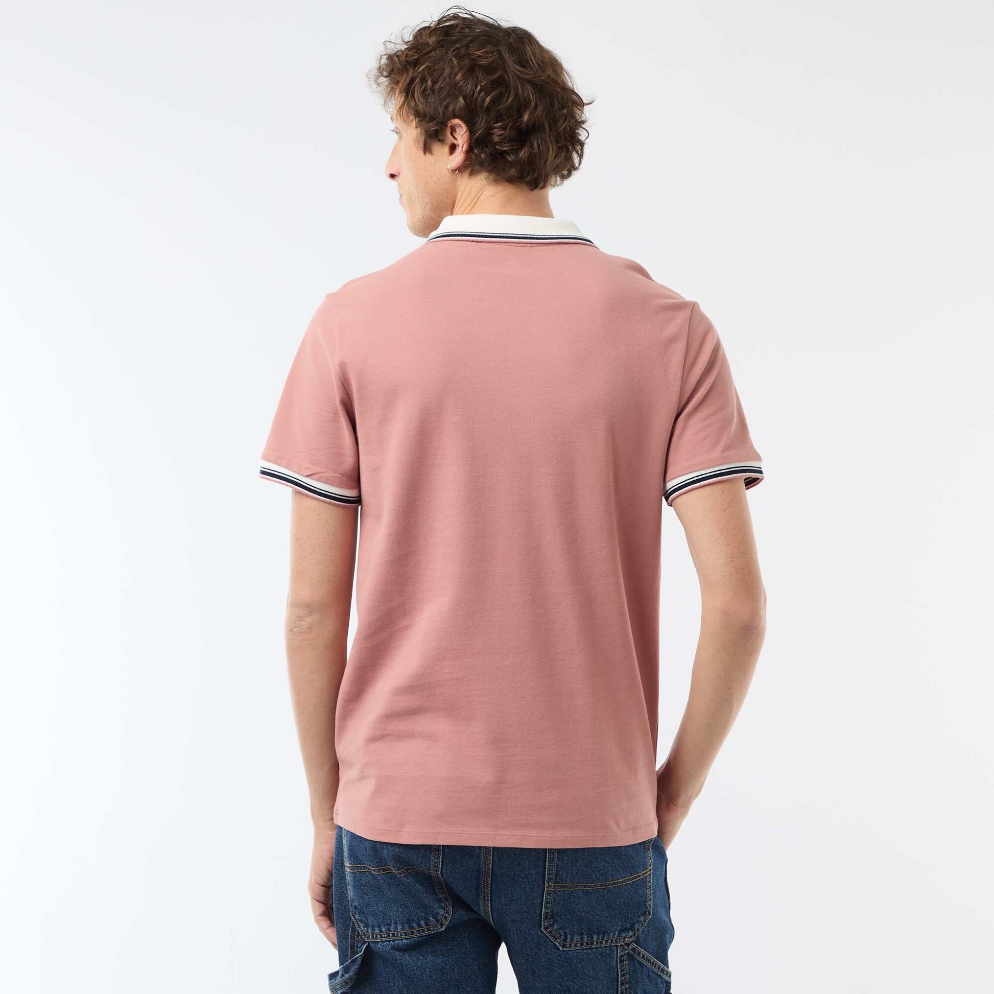 Polo en piqué de coton à manches courtes ROSE