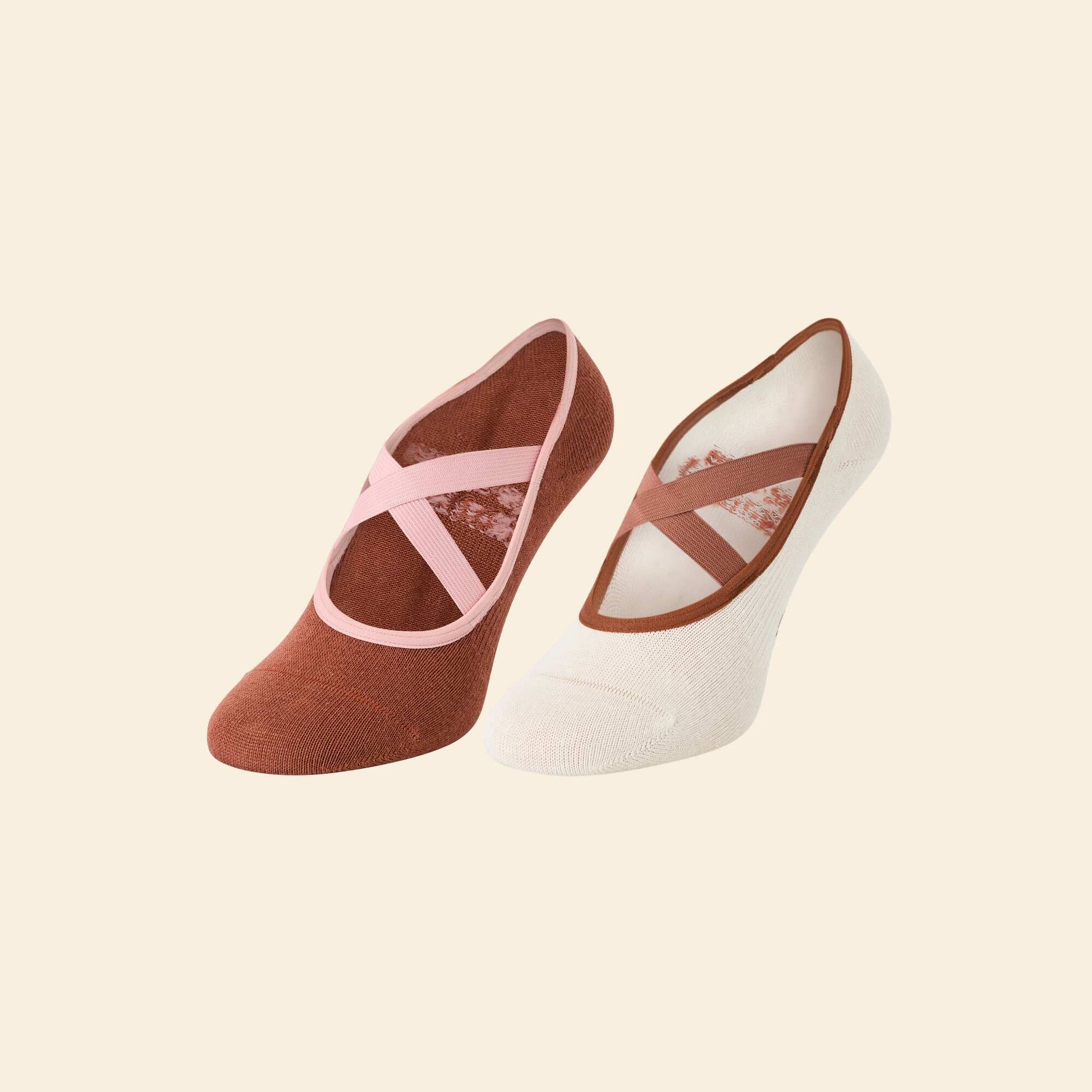 Lot de 2 paires de socquettes yoga en coton MARRON