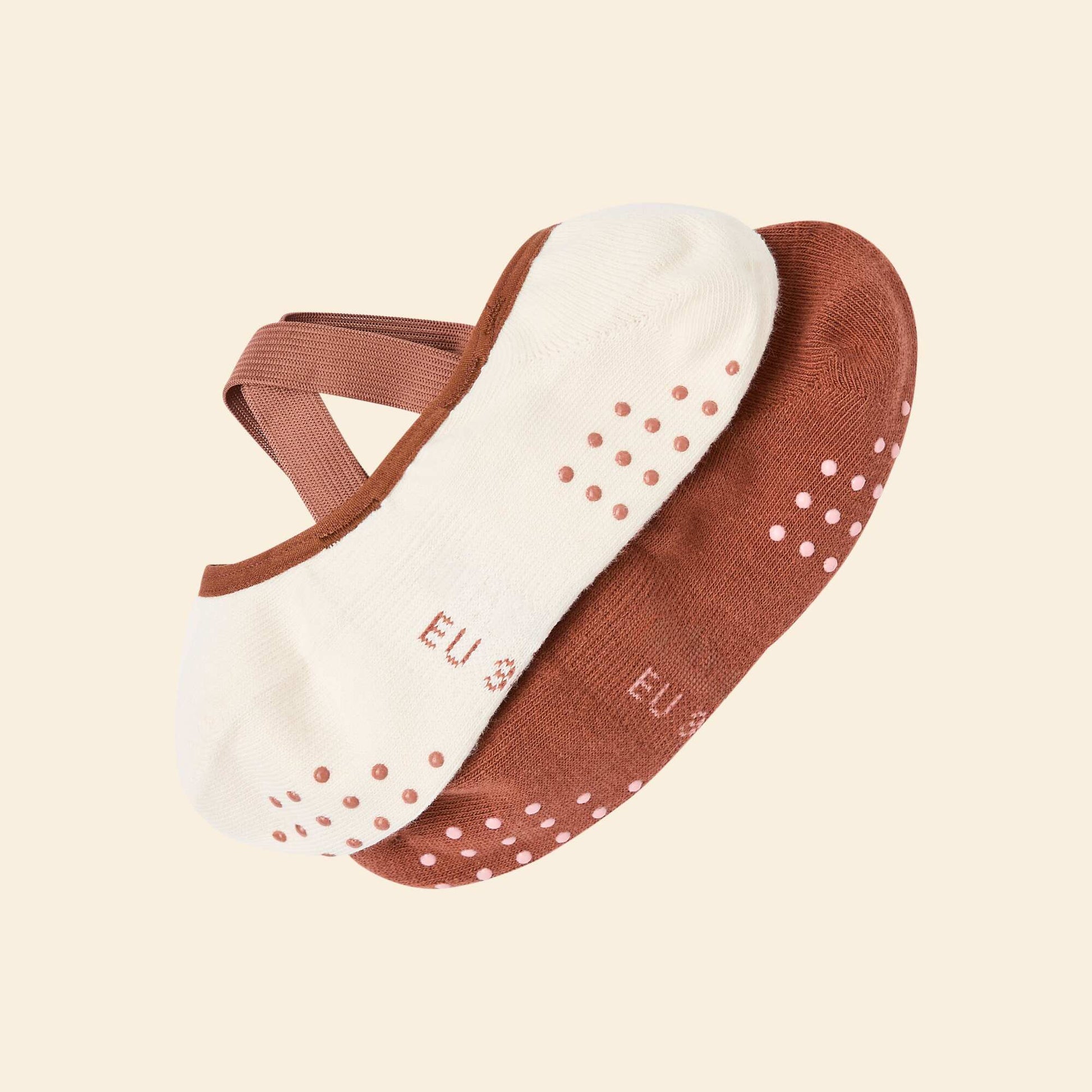 Lot de 2 paires de socquettes yoga en coton MARRON