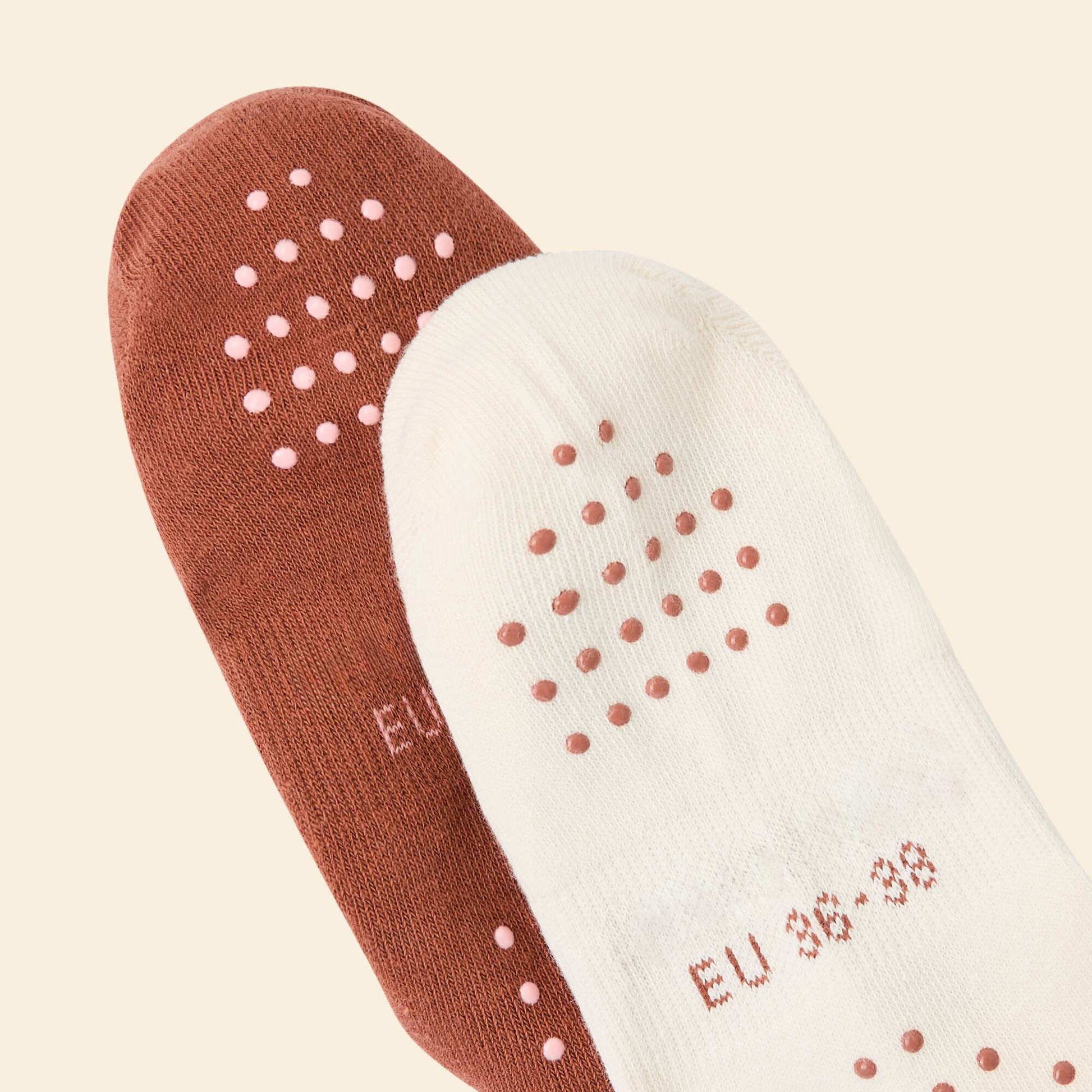 Lot de 2 paires de socquettes yoga en coton MARRON