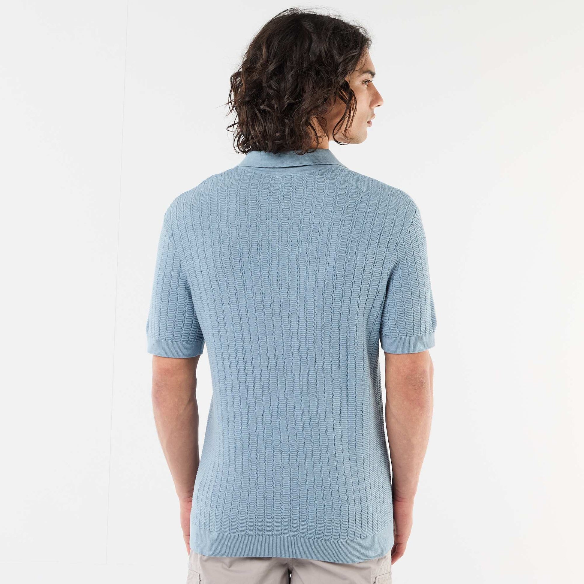 Polo en maille effet tricot BLEU