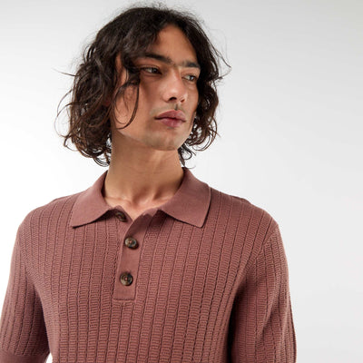 Polo en maille effet tricot MARRON