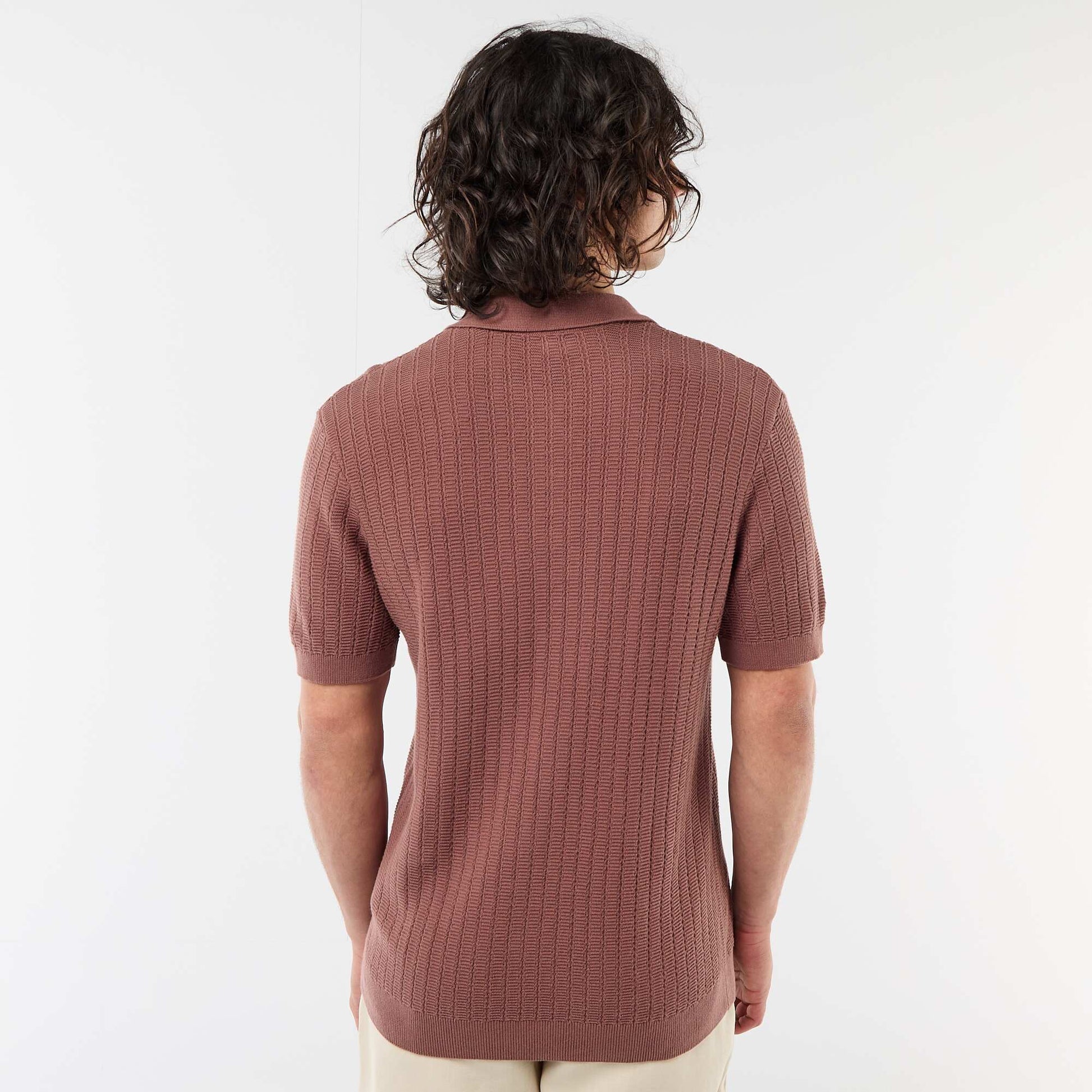 Polo en maille effet tricot MARRON