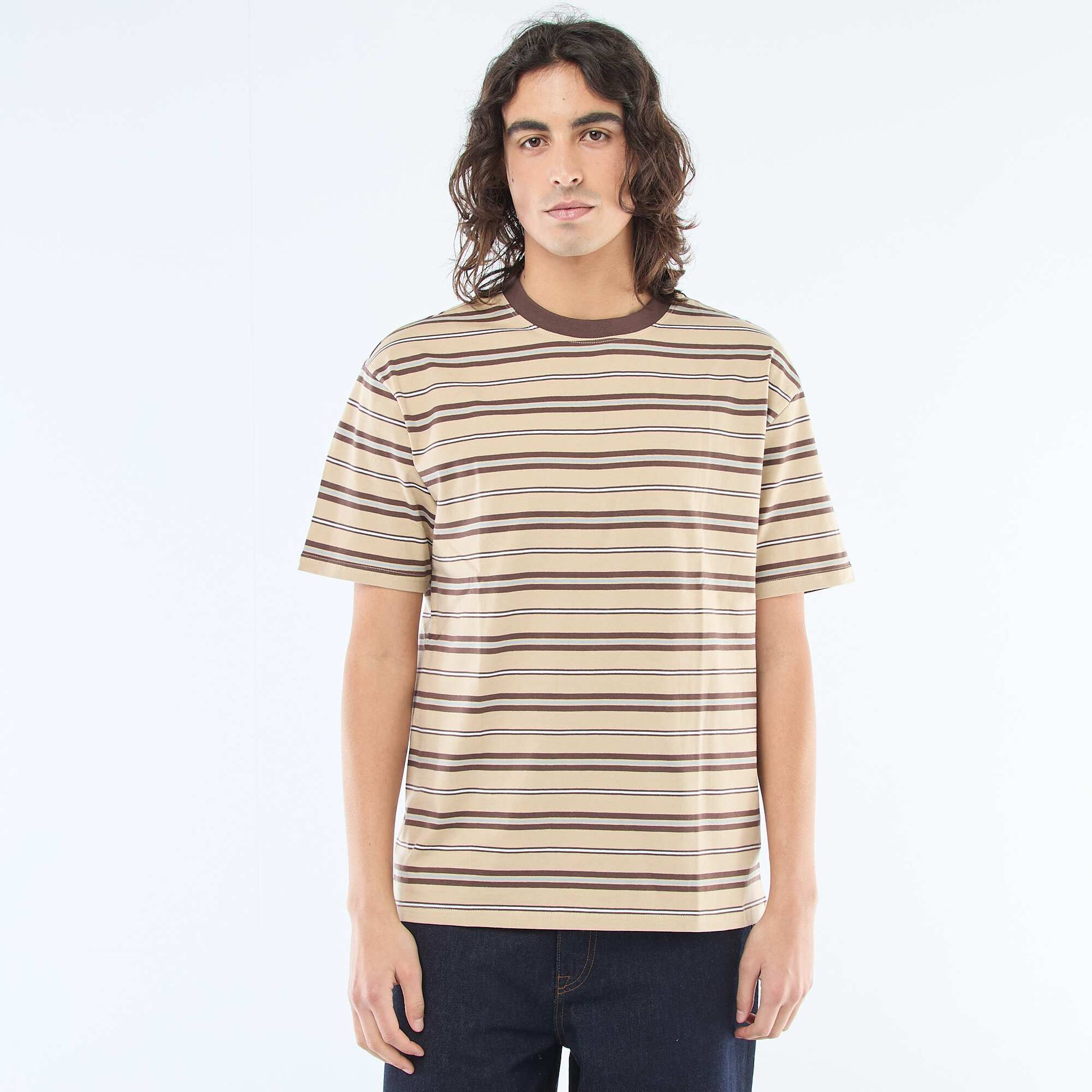 Tee-shirt basique rayé BEIGE