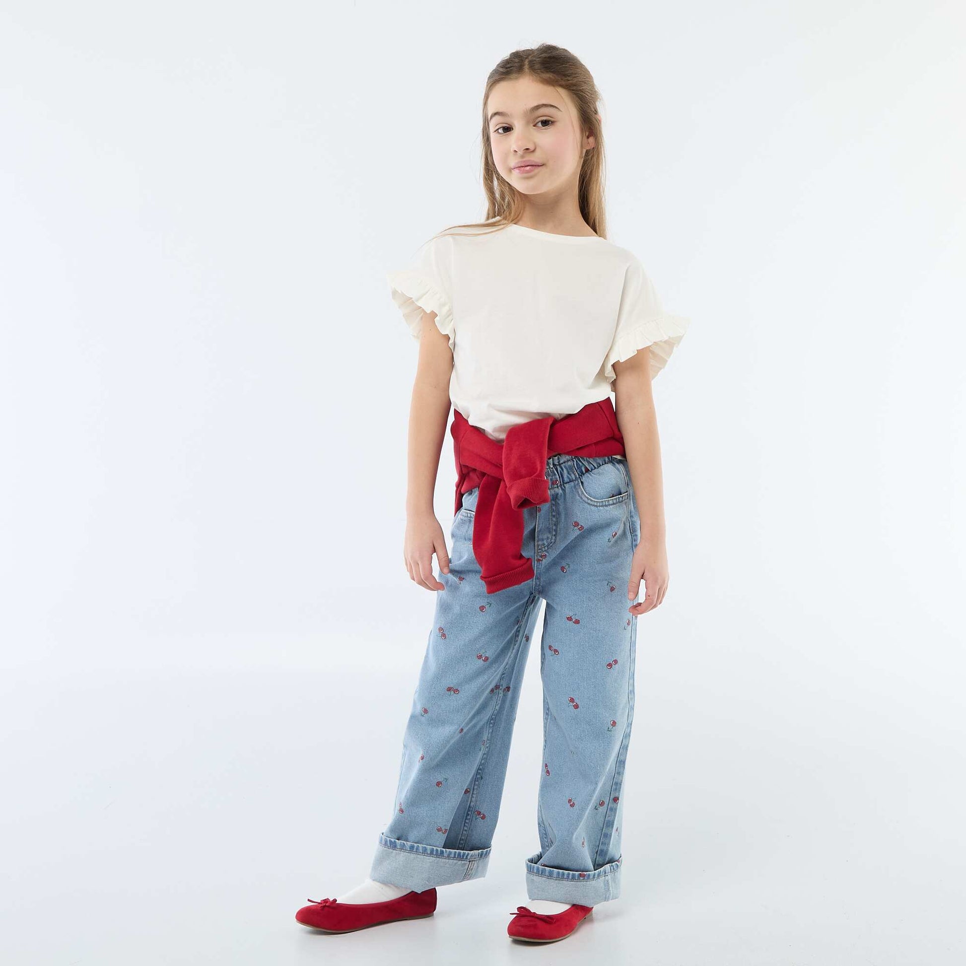 T-shirt à manches volantes BLANC