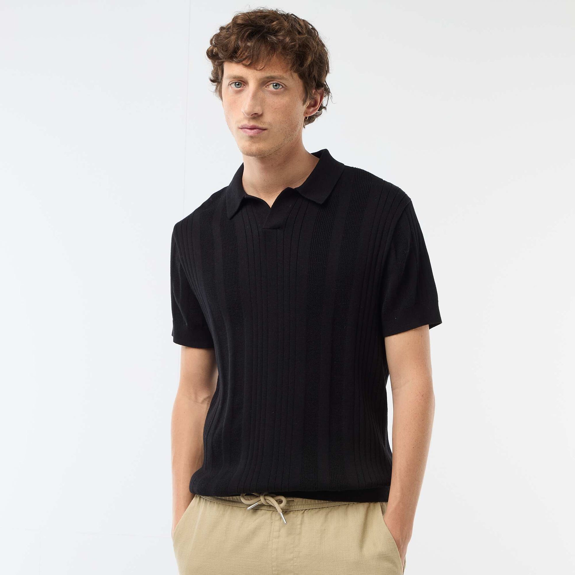 Polo en maille effet tricot NOIR