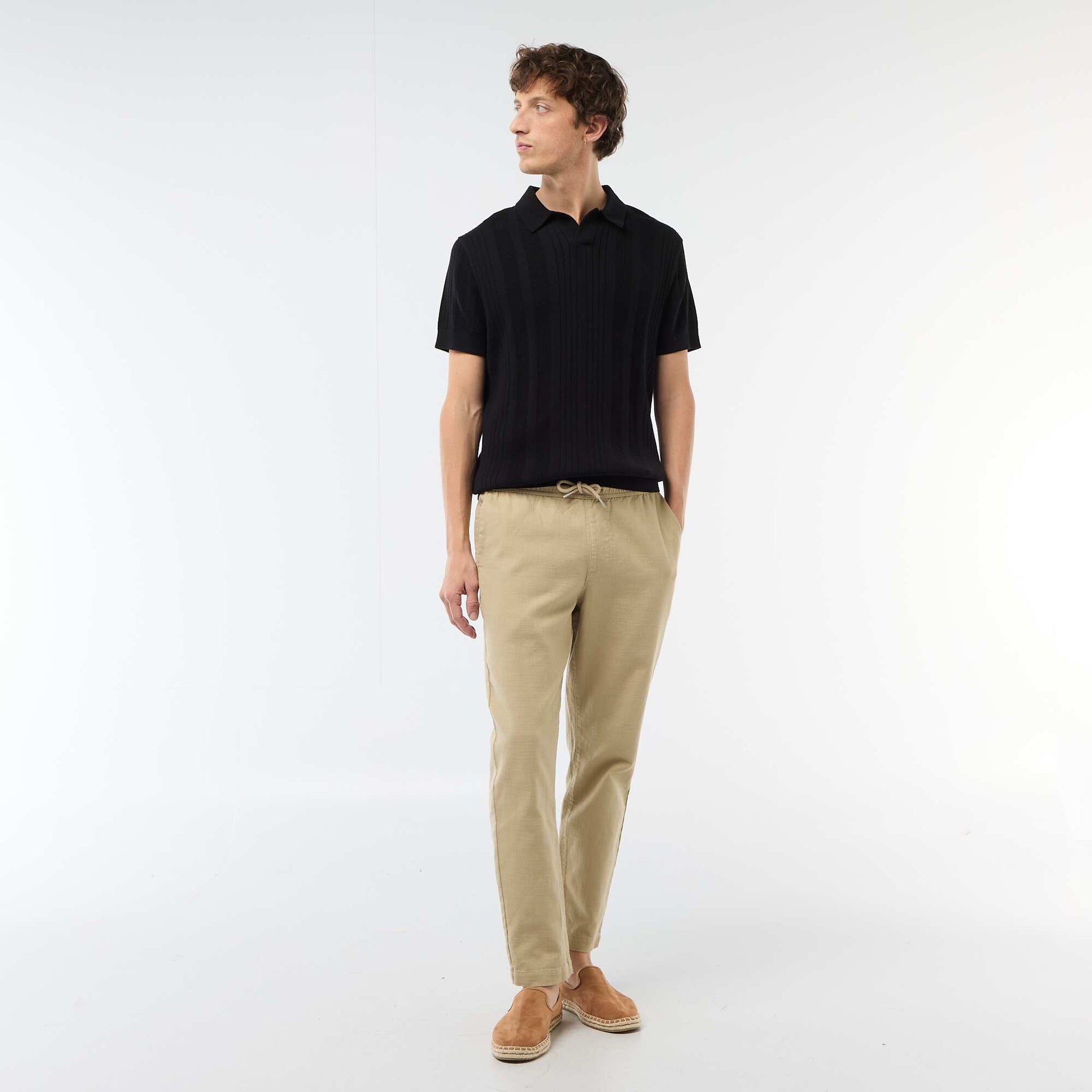 Polo en maille effet tricot NOIR