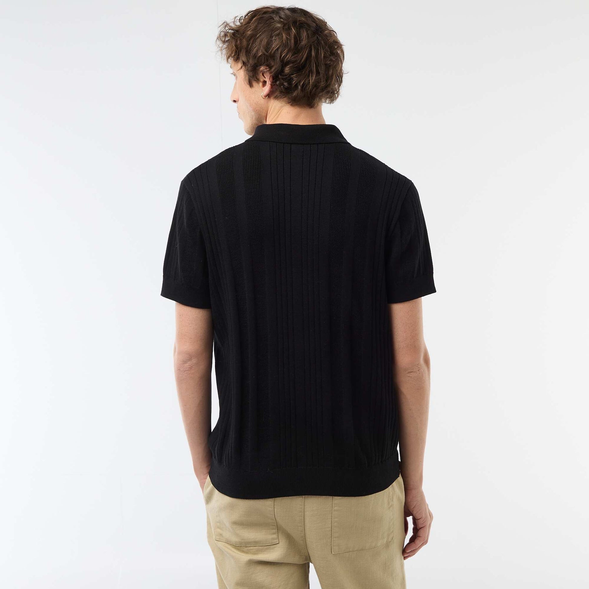 Polo en maille effet tricot NOIR