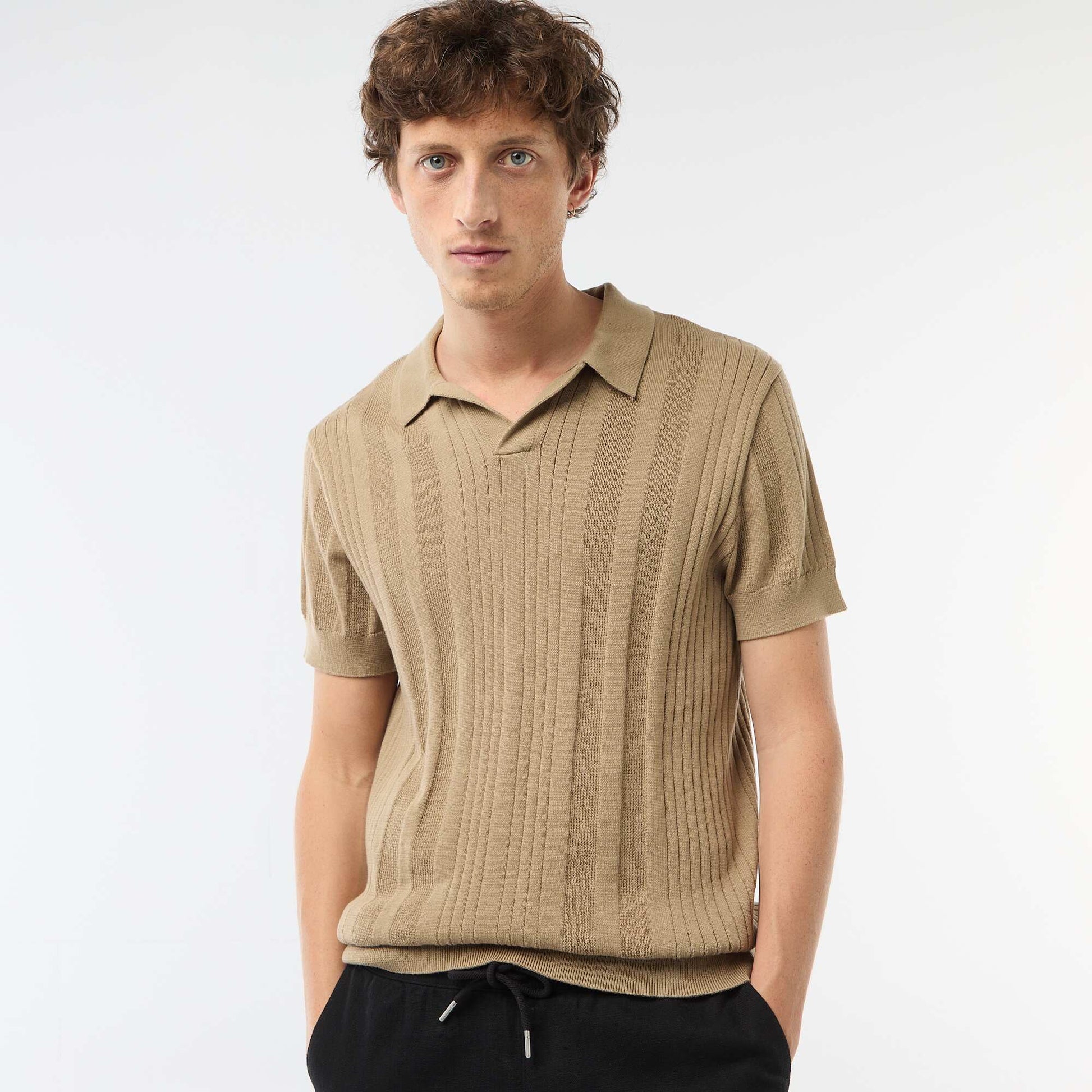 Polo en maille effet tricot BEIGE