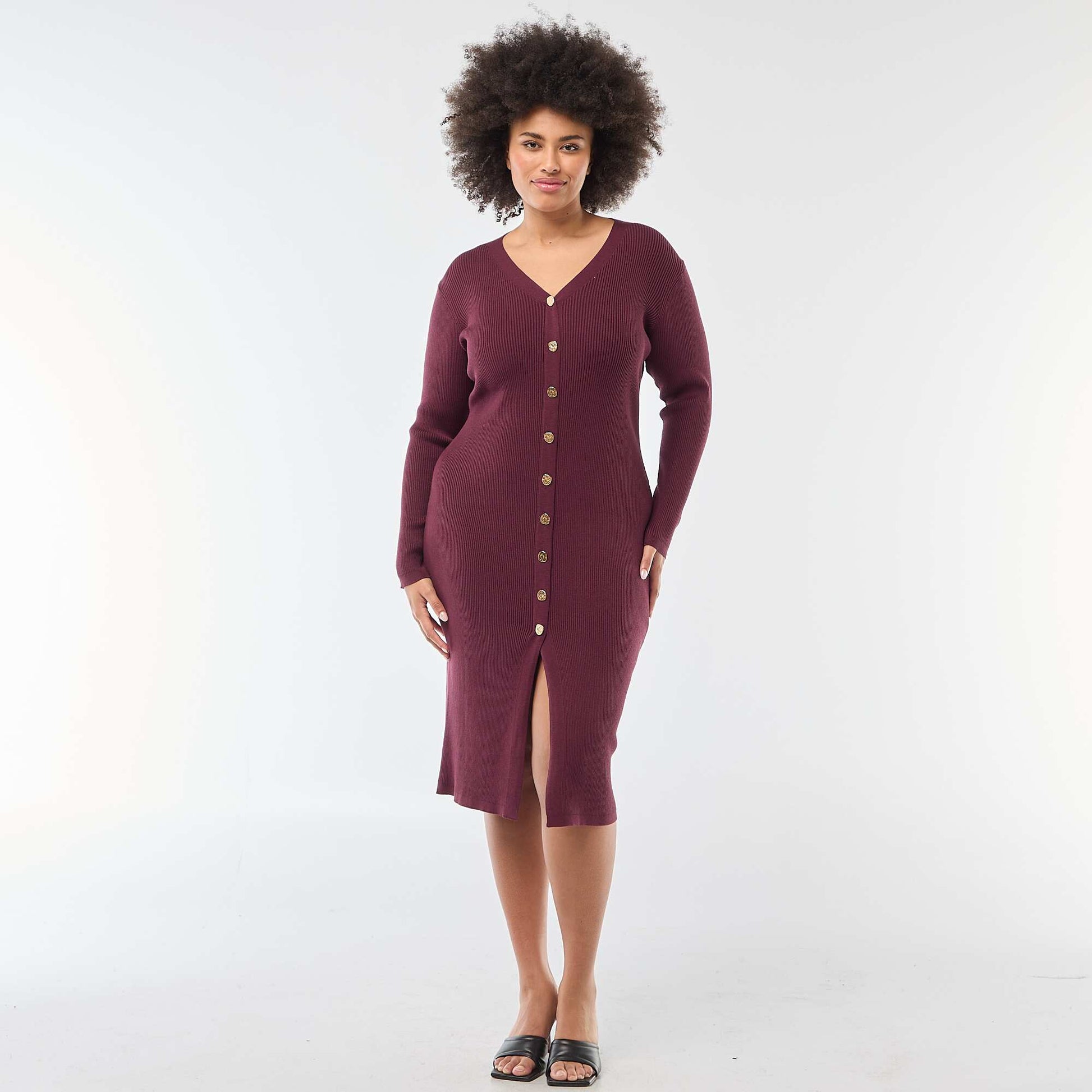 Robe midi en maille lourde côtelée esprit gilet ROUGE
