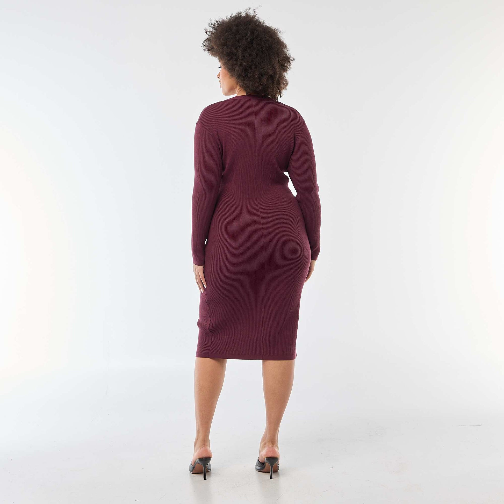 Robe midi en maille lourde côtelée esprit gilet ROUGE