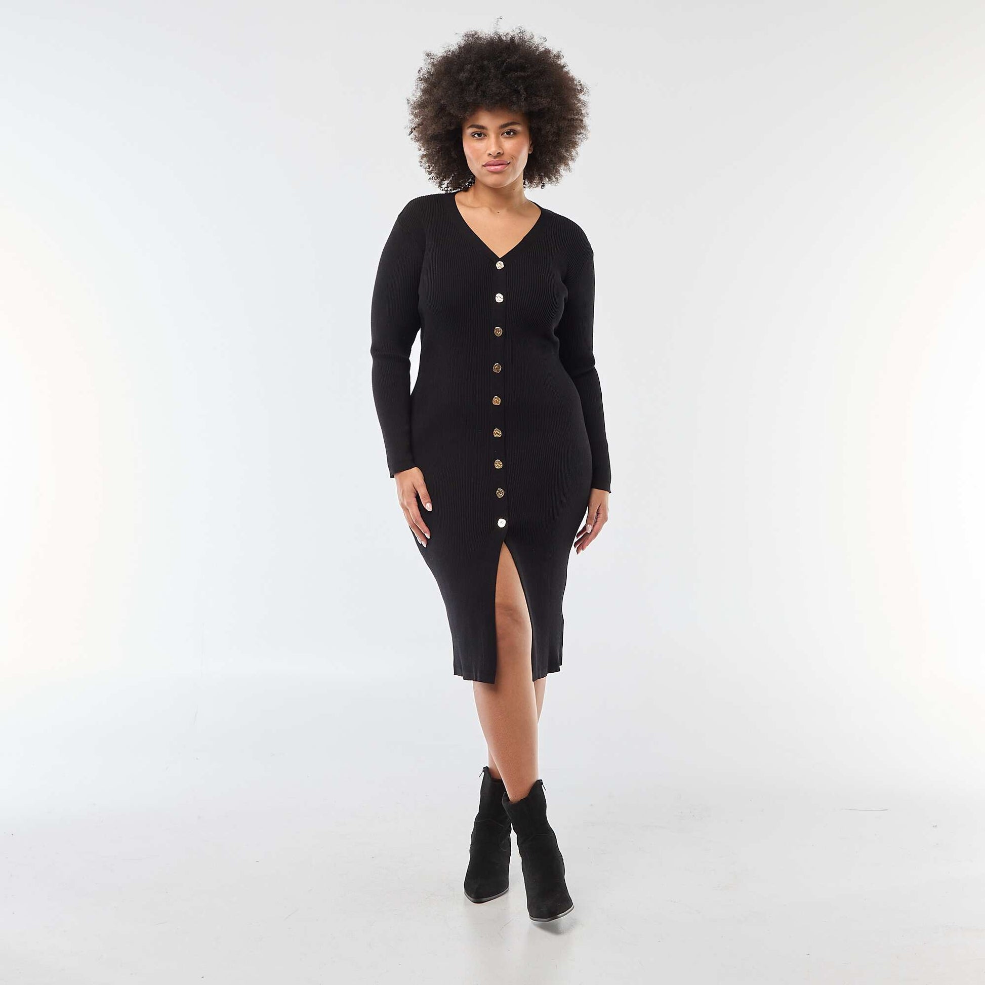 Robe midi en maille lourde côtelée esprit gilet NOIR