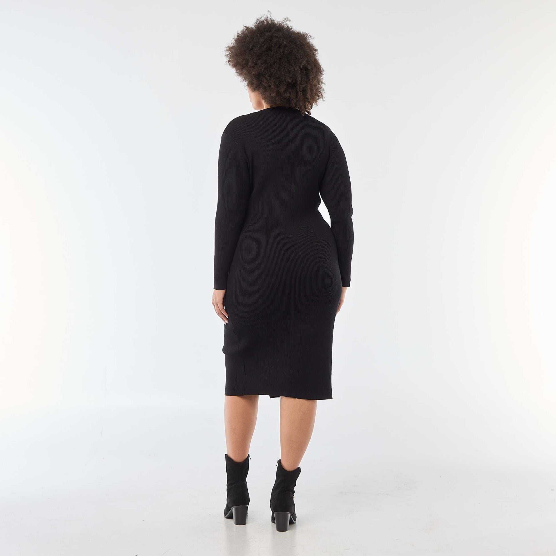 Robe midi en maille lourde côtelée esprit gilet NOIR