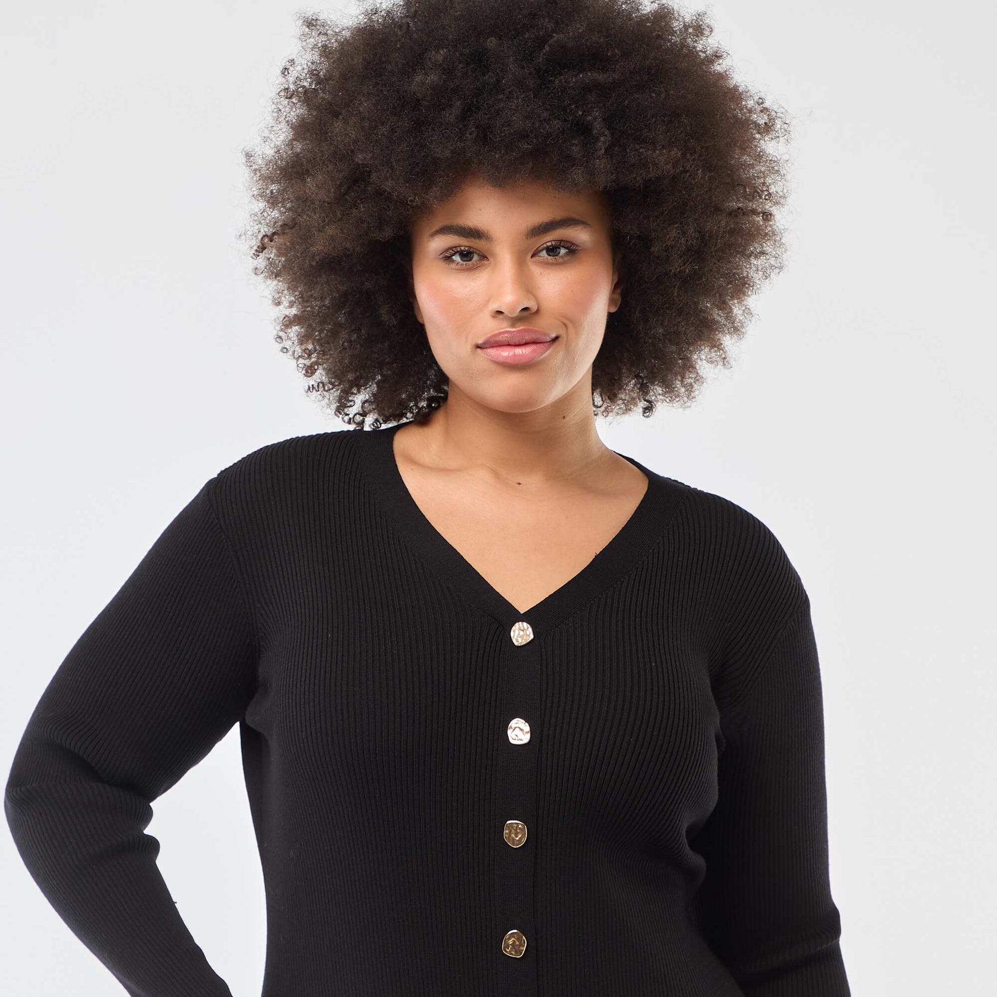 Robe midi en maille lourde côtelée esprit gilet NOIR