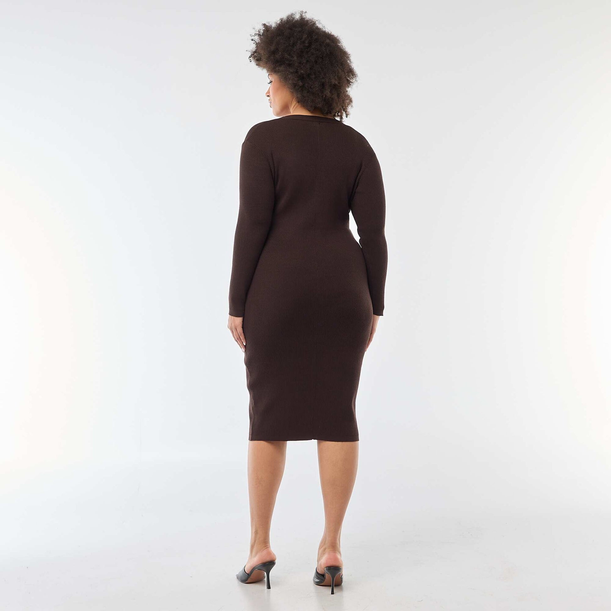 Robe midi en maille lourde côtelée esprit gilet MARRON