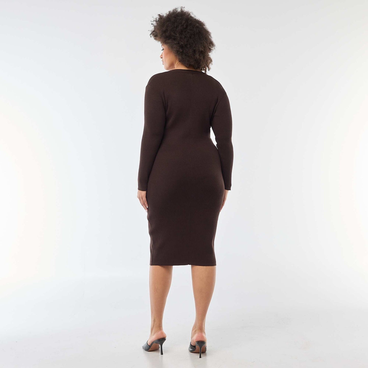 Robe midi en maille lourde côtelée esprit gilet MARRON