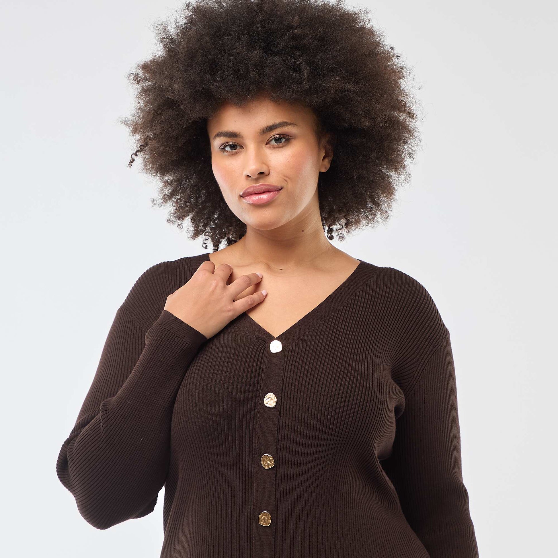 Robe midi en maille lourde côtelée esprit gilet MARRON