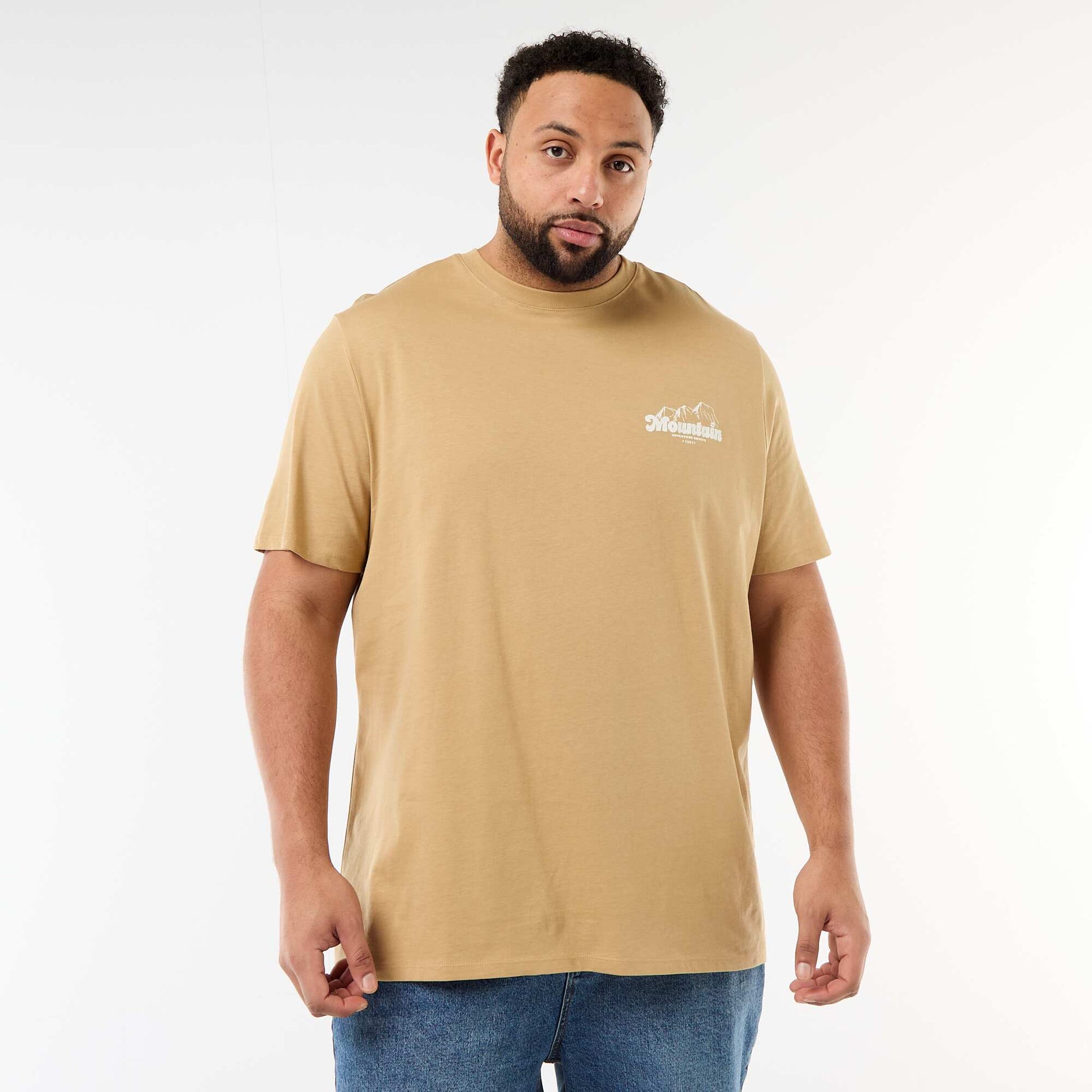 T-shirt imprimé à manches courtes et col rond BEIGE