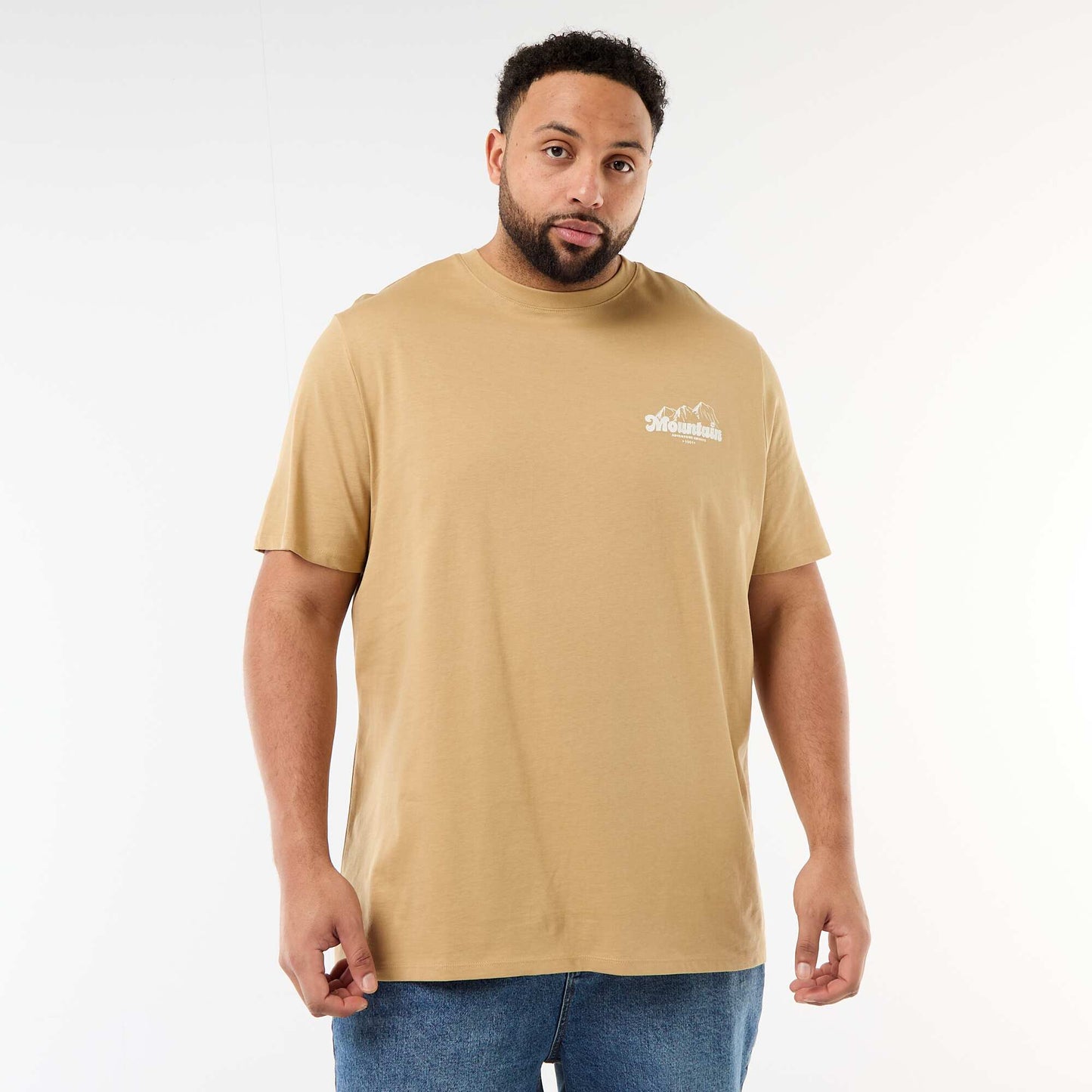 T-shirt imprimé à manches courtes et col rond BEIGE