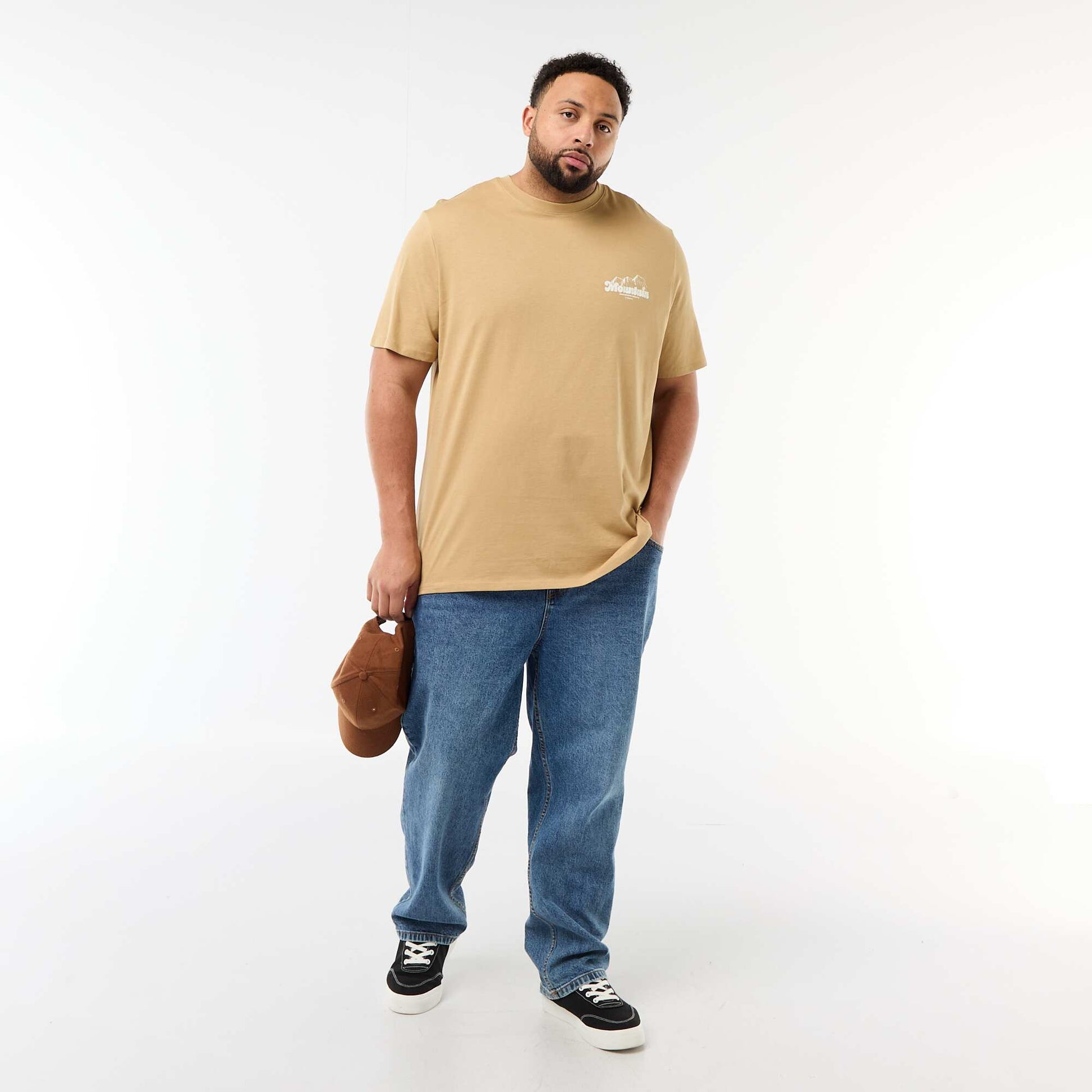 T-shirt imprimé à manches courtes et col rond BEIGE