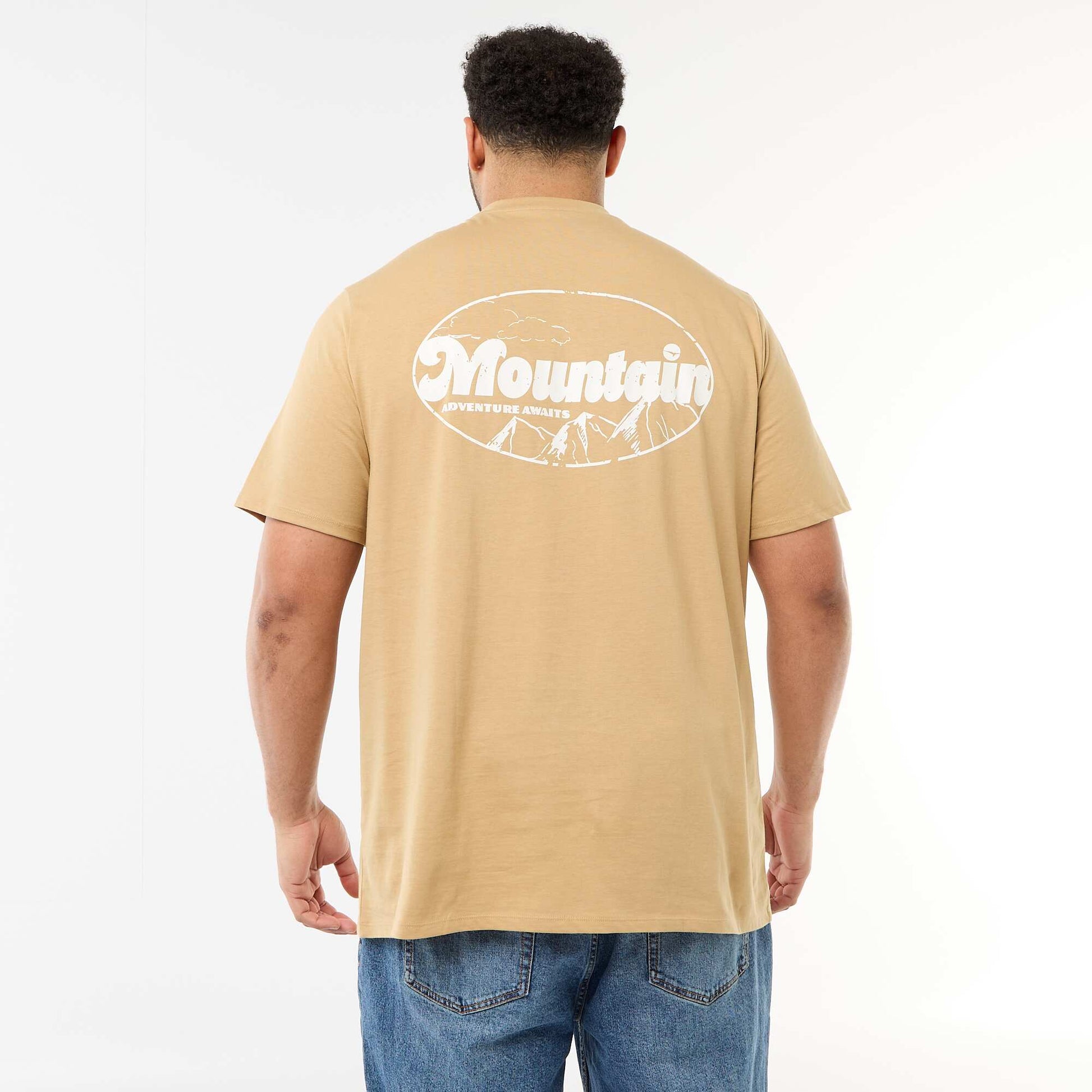 T-shirt imprimé à manches courtes et col rond BEIGE