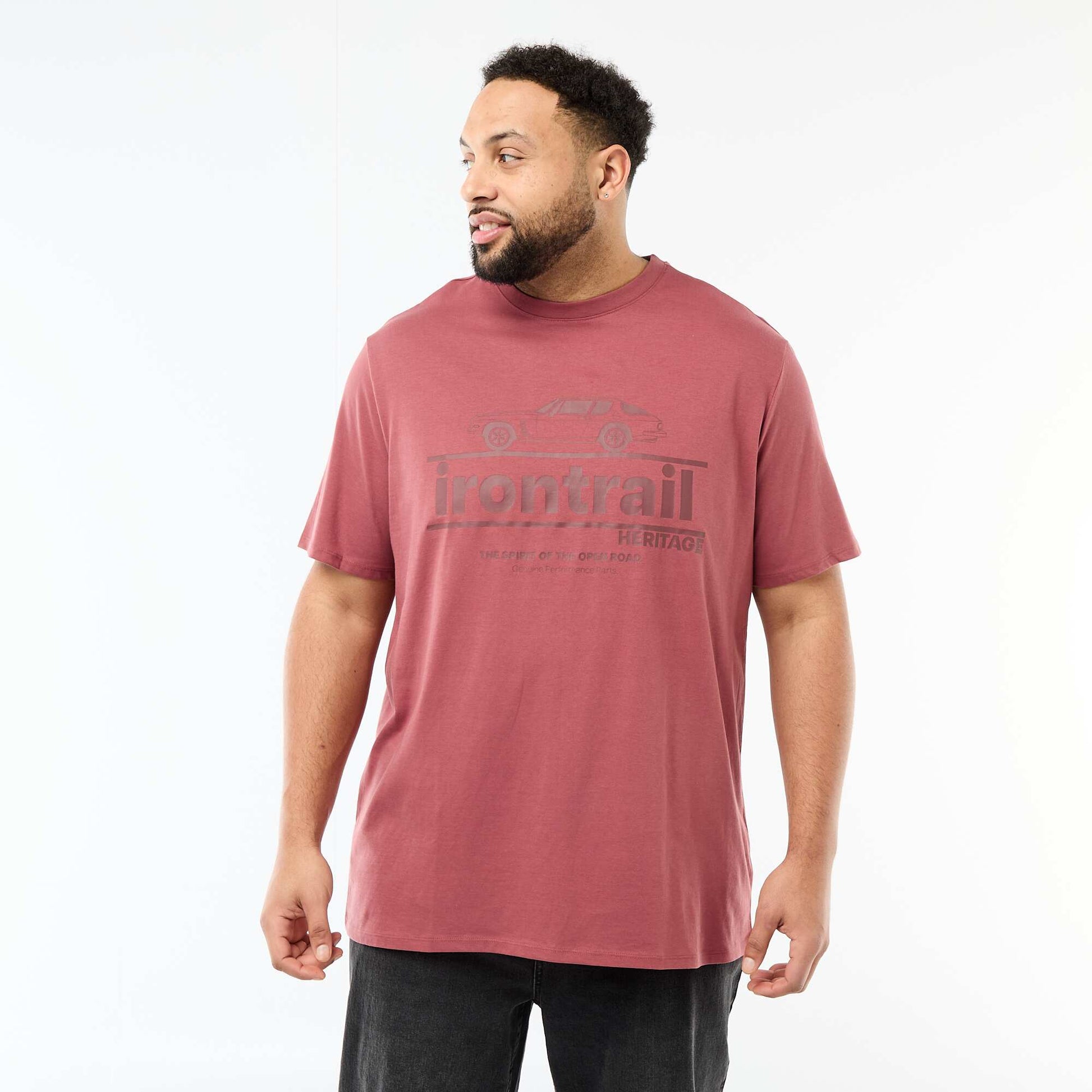 T-shirt imprimé à manches courtes et col rond ROUGE
