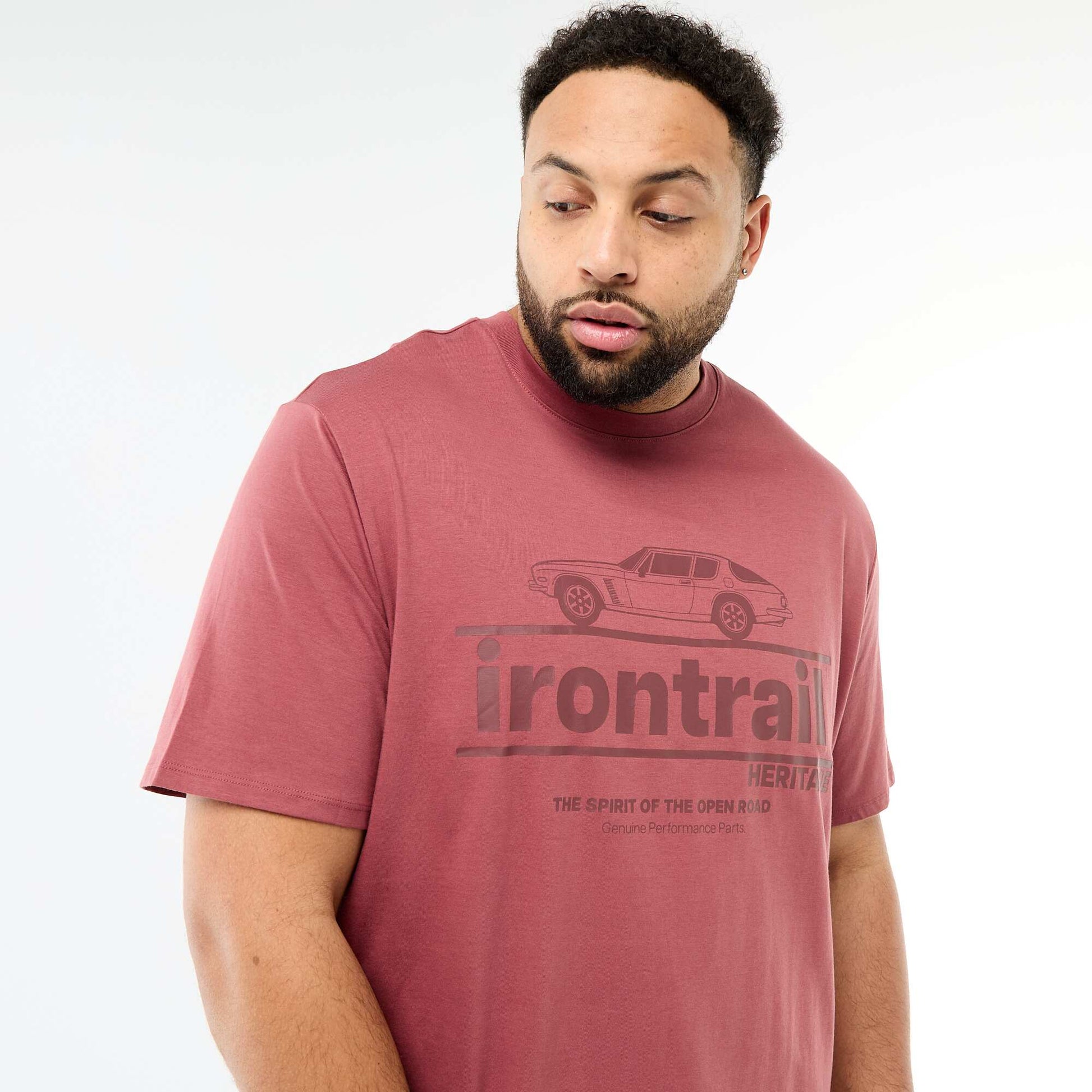 T-shirt imprimé à manches courtes et col rond ROUGE