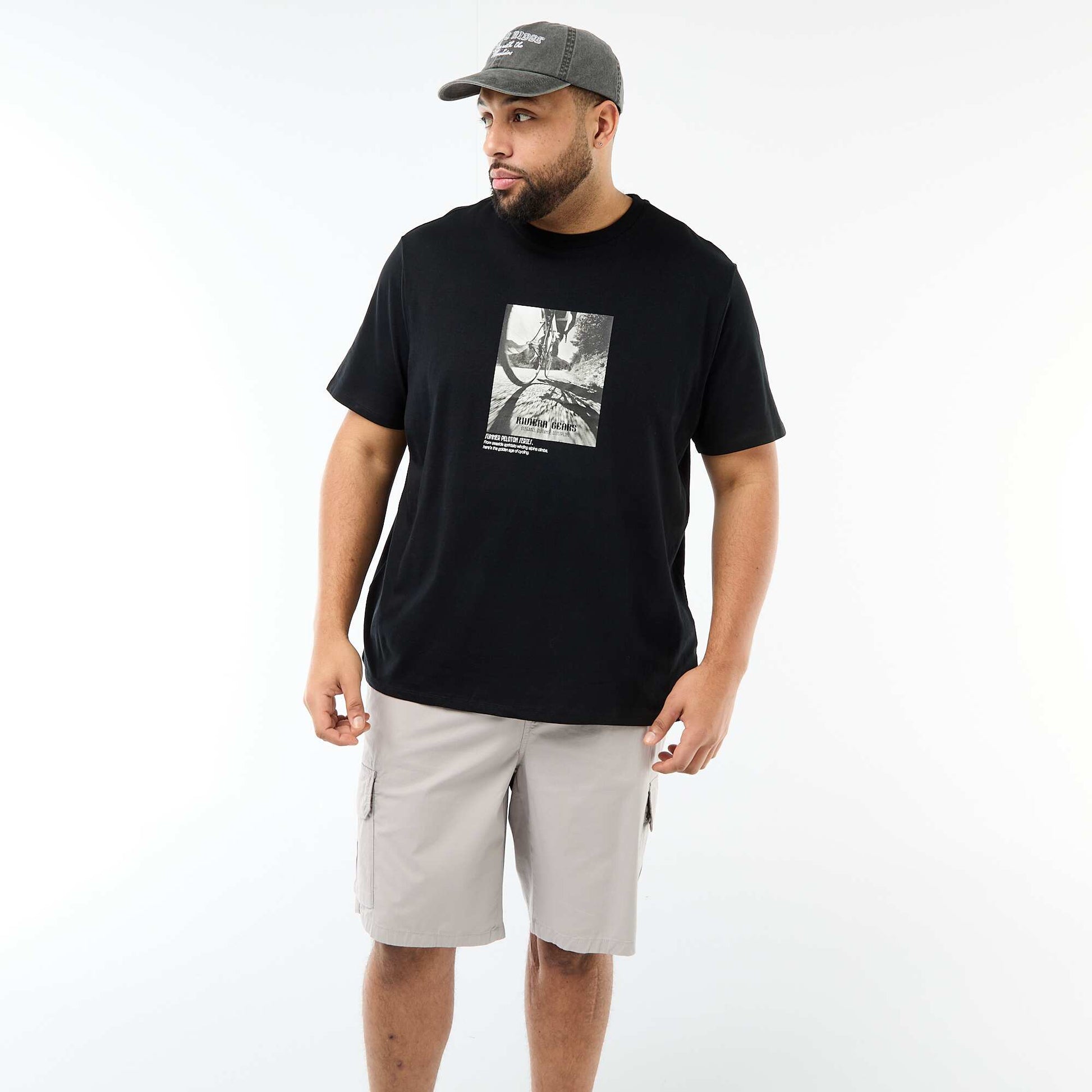 T-shirt imprimé à manches courtes et col rond NOIR