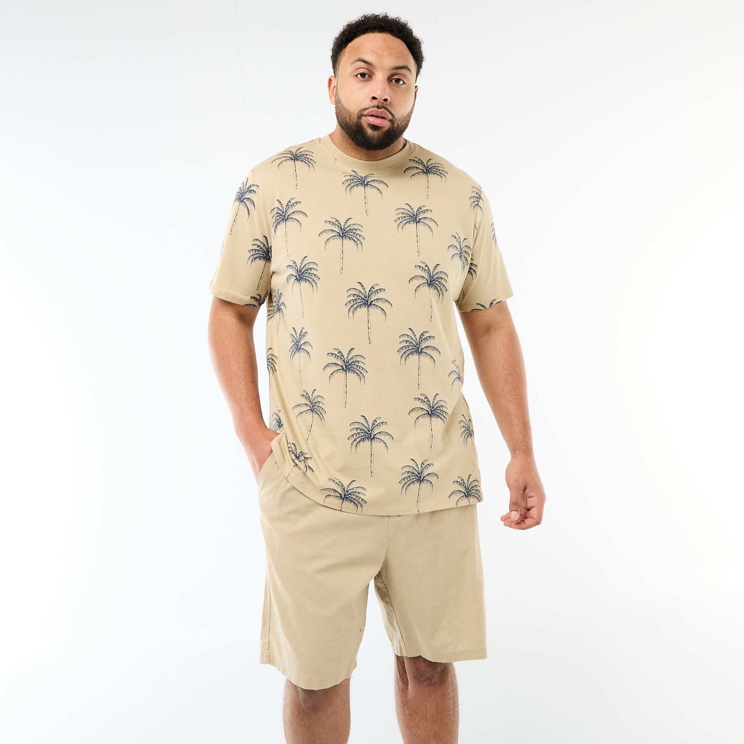 T-shirt imprimé à manches courtes et col rond BEIGE