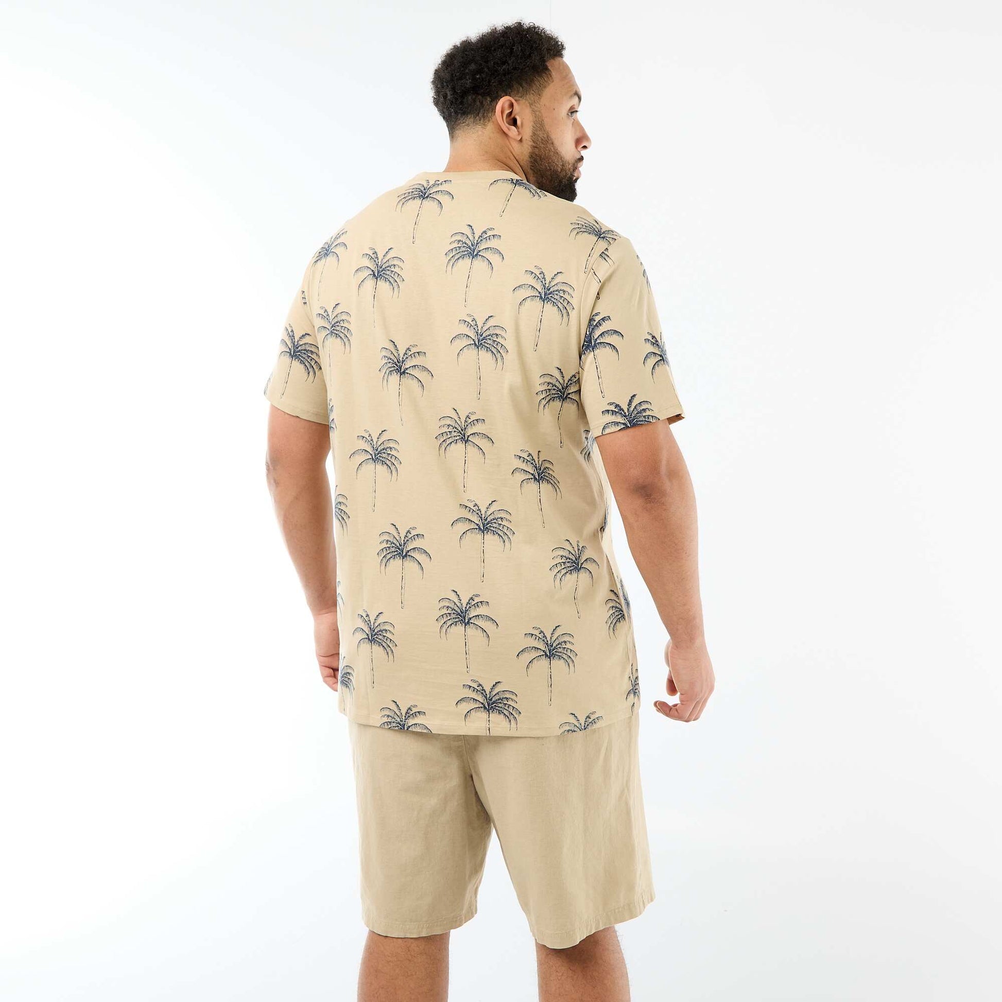 T-shirt imprimé à manches courtes et col rond BEIGE