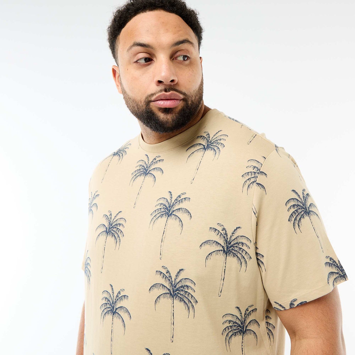 T-shirt imprimé à manches courtes et col rond BEIGE