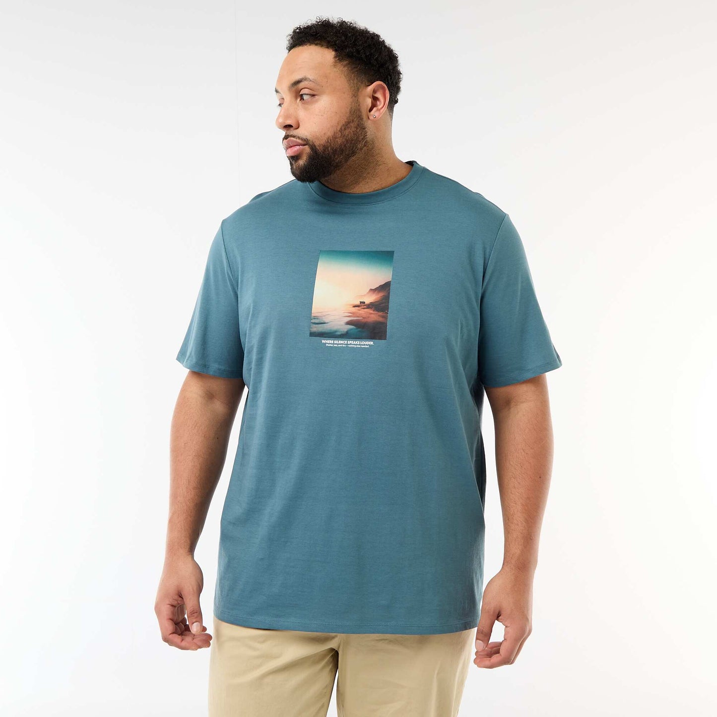 T-shirt imprimé à manches courtes et col rond BLEU