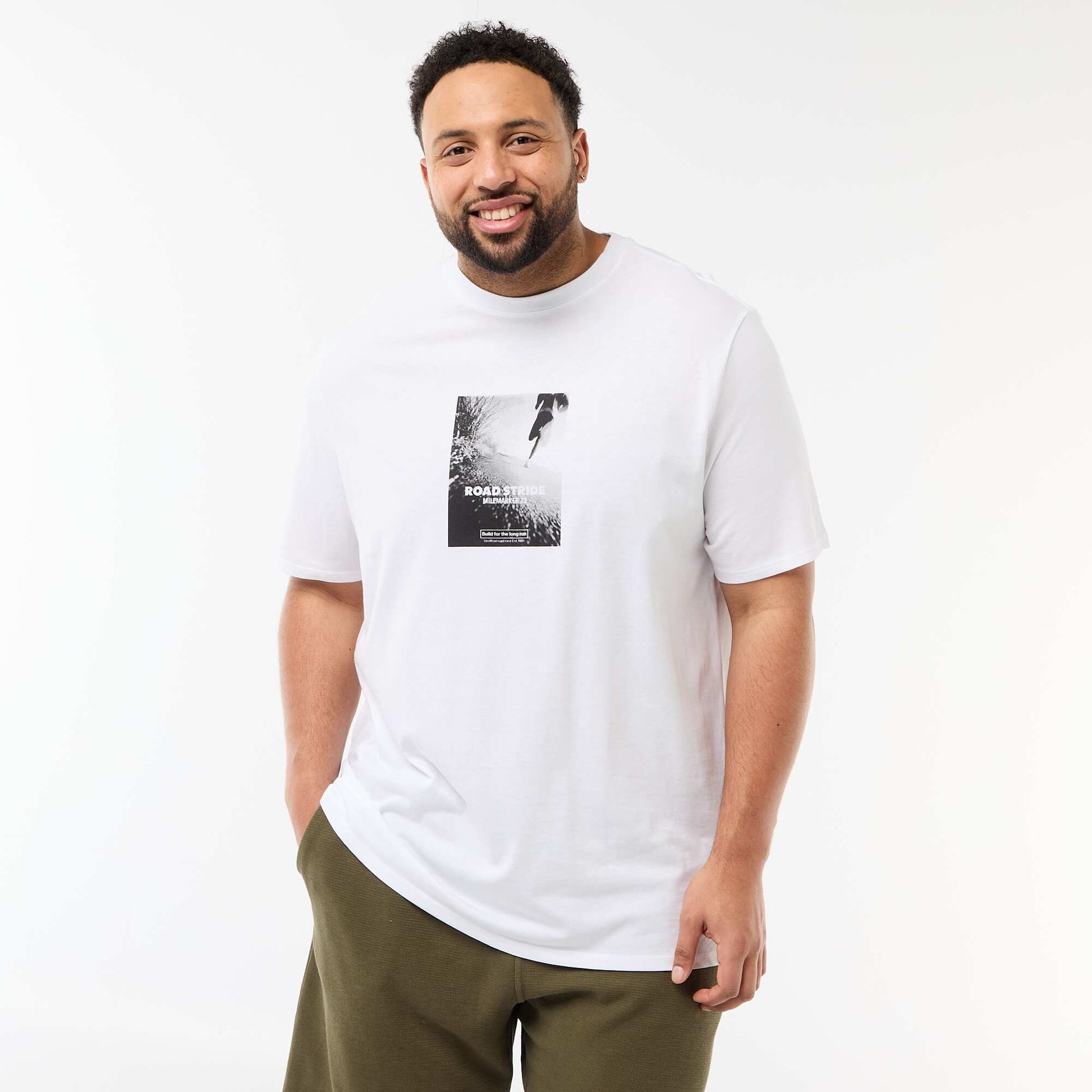 T-shirt imprimé à manches courtes et col rond BLANC