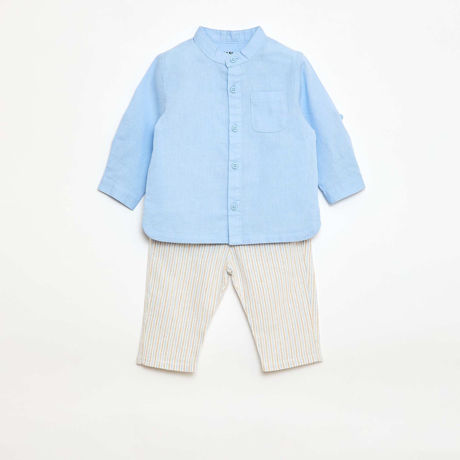 Ensemble chemise + pantalon en lin mélangé - 2 pièces BLEU
