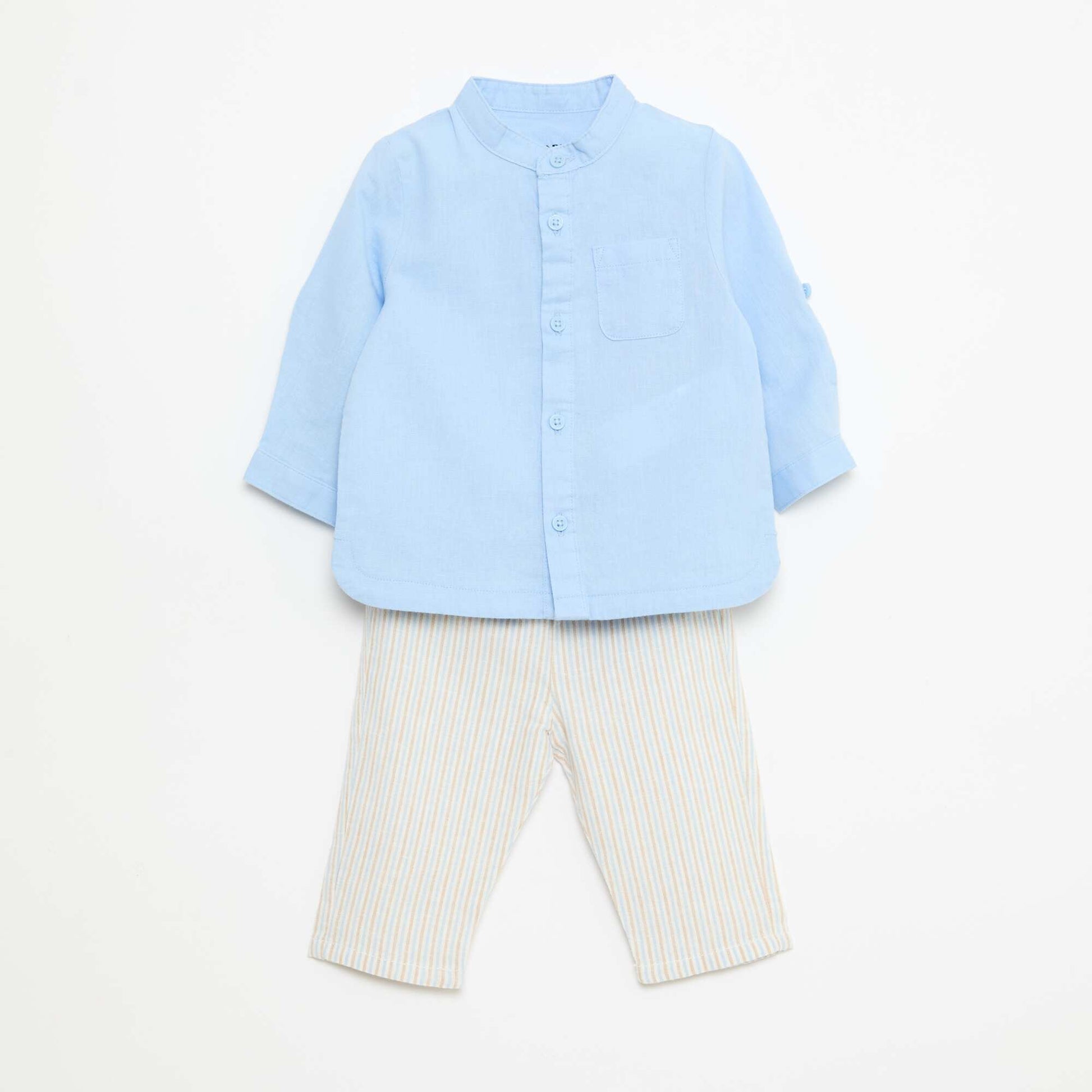 Ensemble chemise + pantalon en lin mélangé - 2 pièces BEIGE