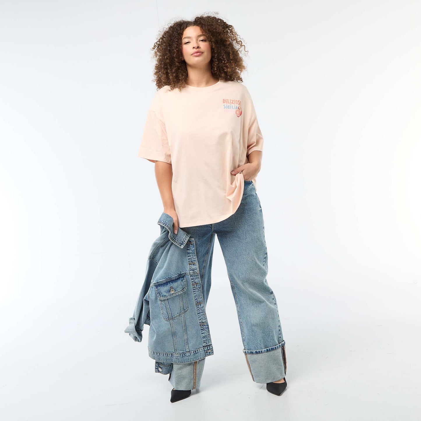Tee-shirt coupe oversize à manches courtes BLANC