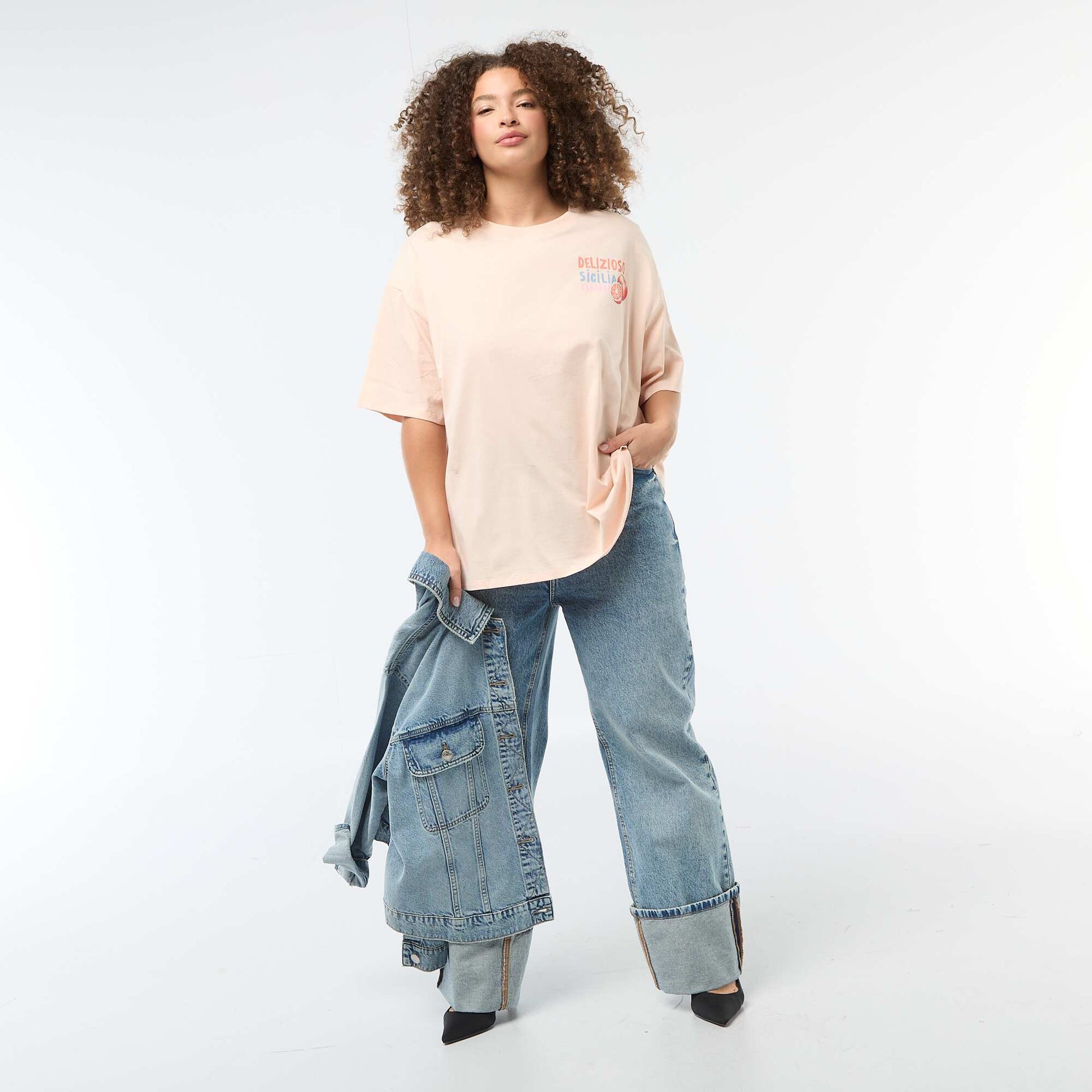 Tee-shirt coupe oversize à manches courtes BLANC