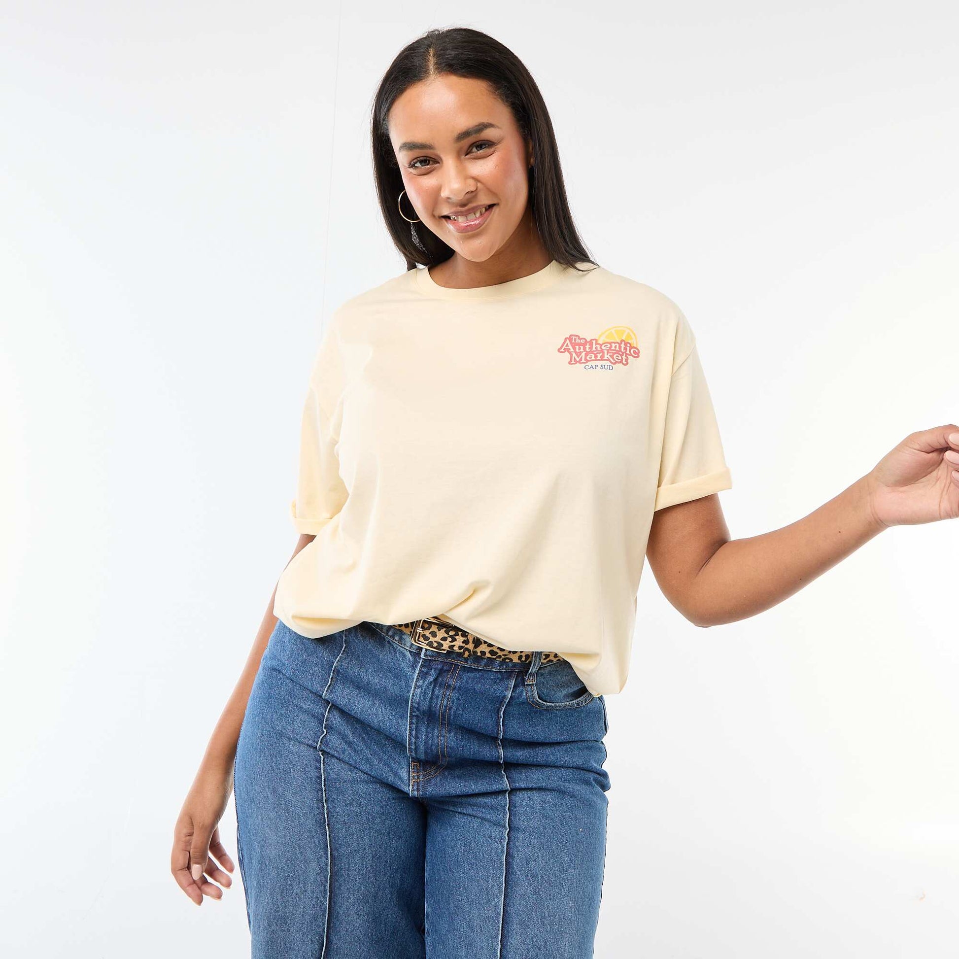 Tee-shirt coupe oversize à manches courtes JAUNE