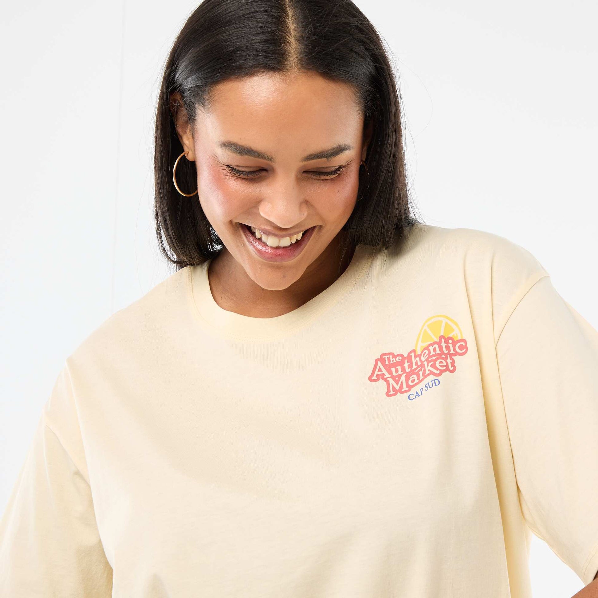 Tee-shirt coupe oversize à manches courtes JAUNE