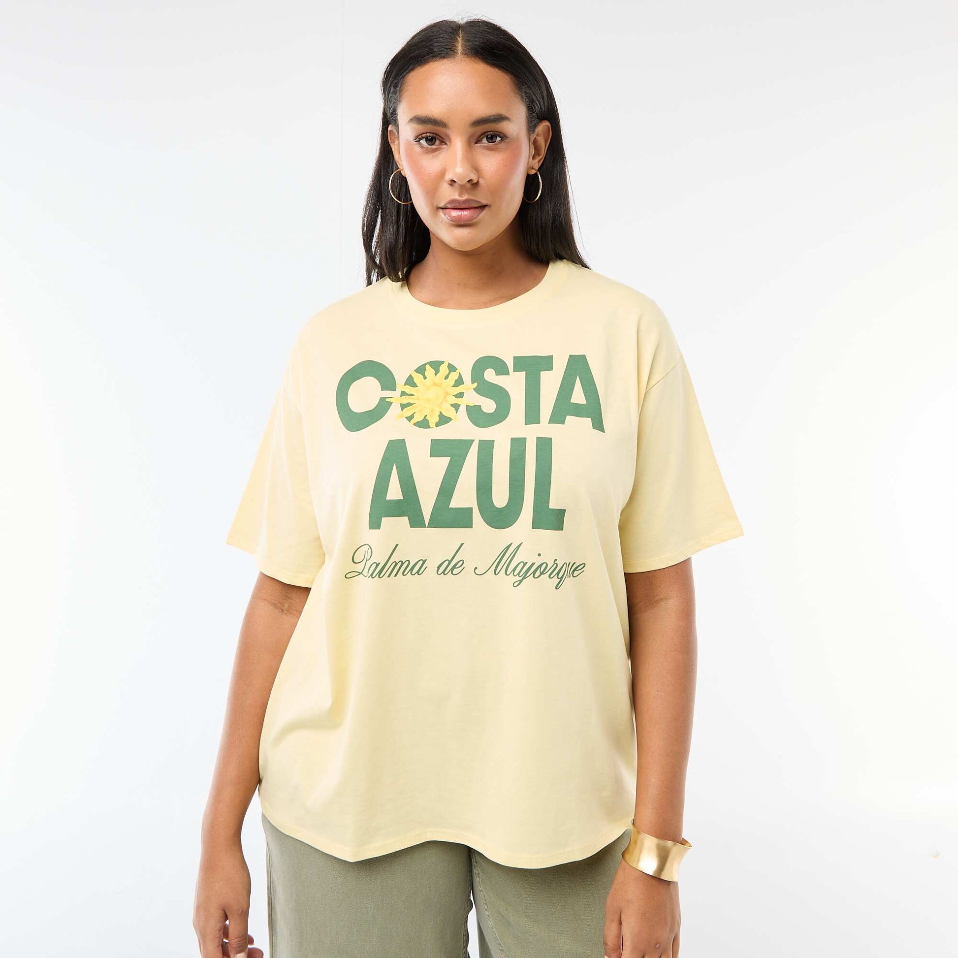 Tee-shirt coupe oversize à manches courtes JAUNE