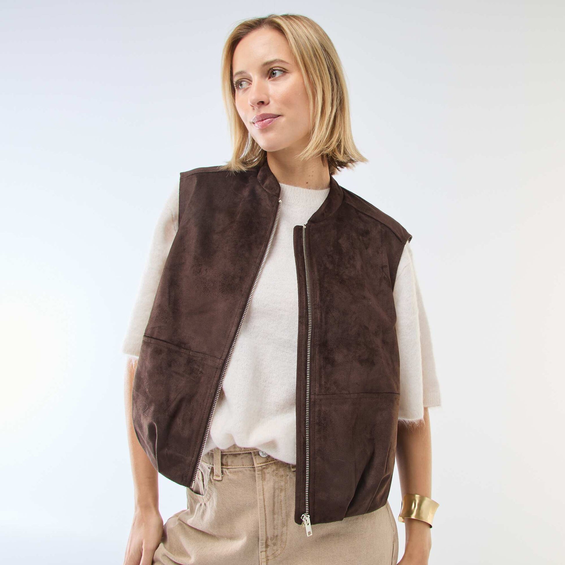 Veste sans manches en suédine MARRON