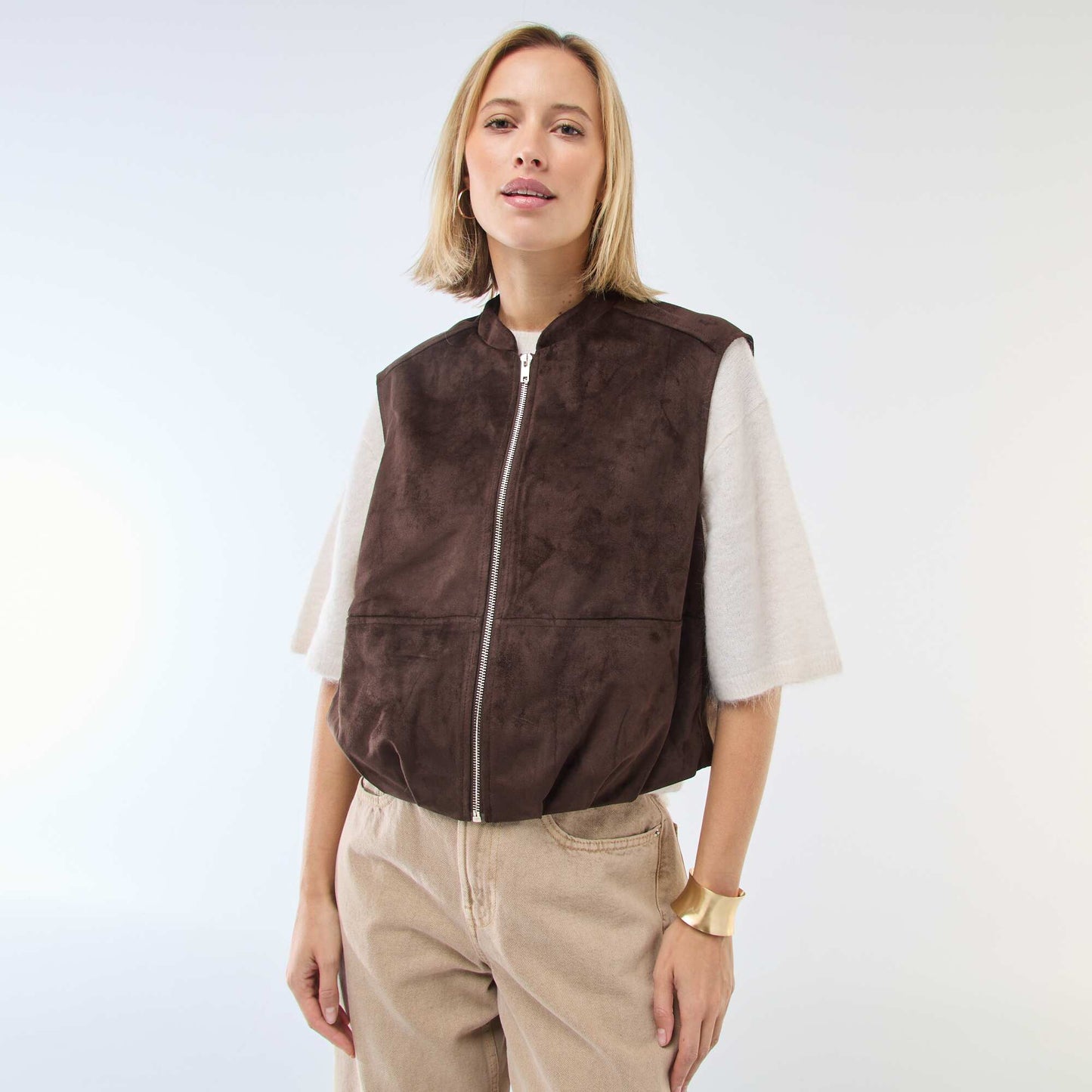 Veste sans manches en suédine MARRON